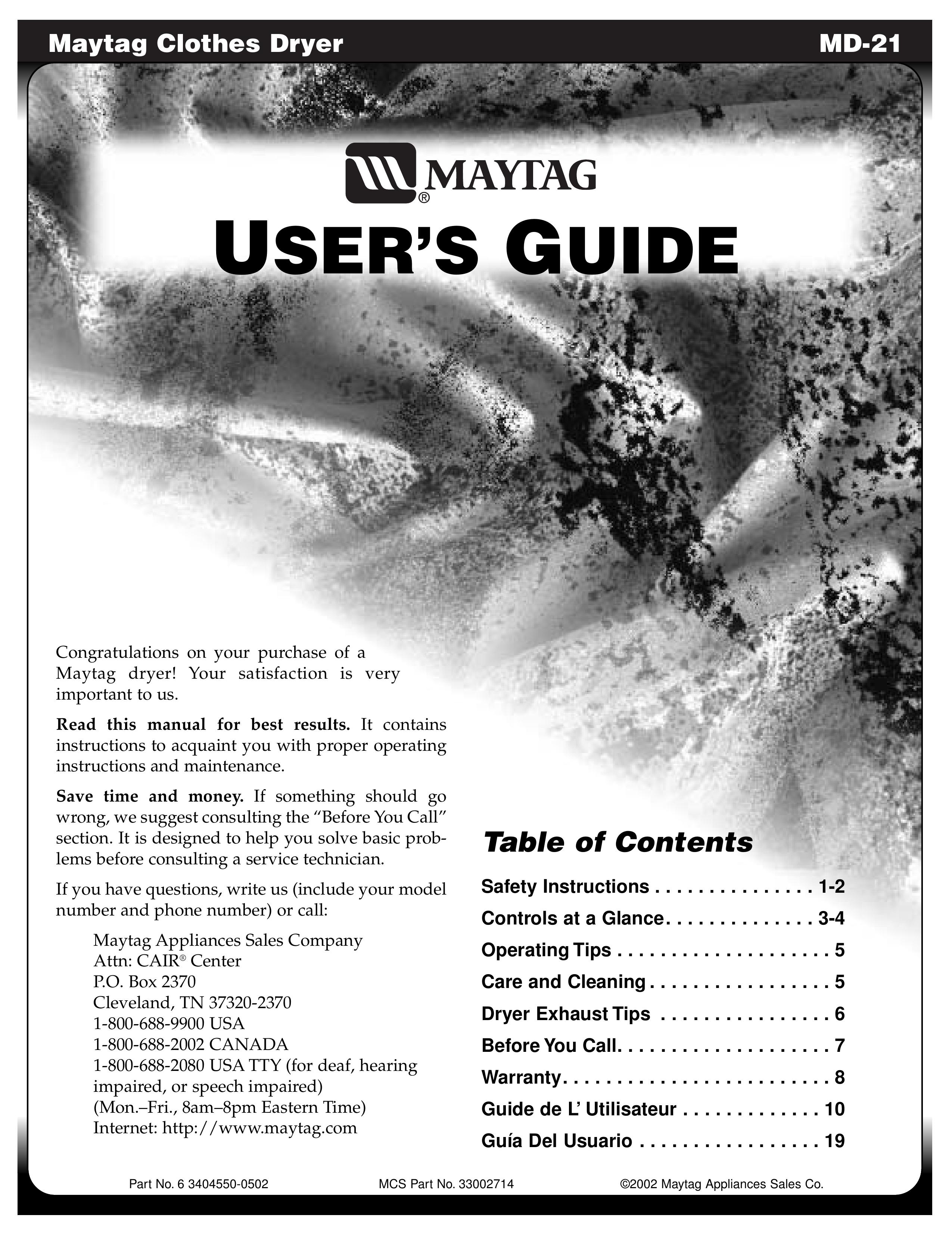 Maytag MD-21 Clothes Dryer User Manual