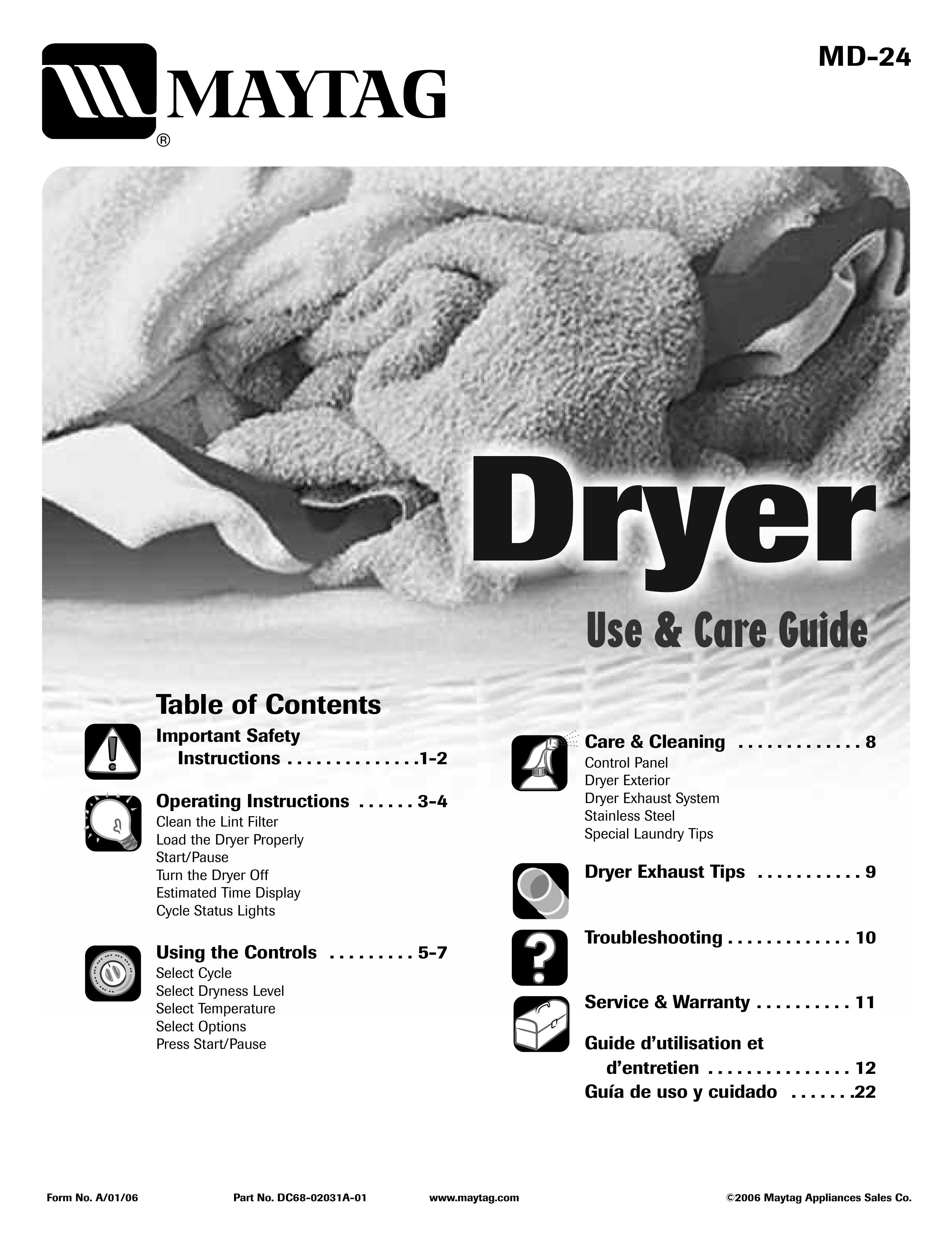 Maytag MD-24 Clothes Dryer User Manual