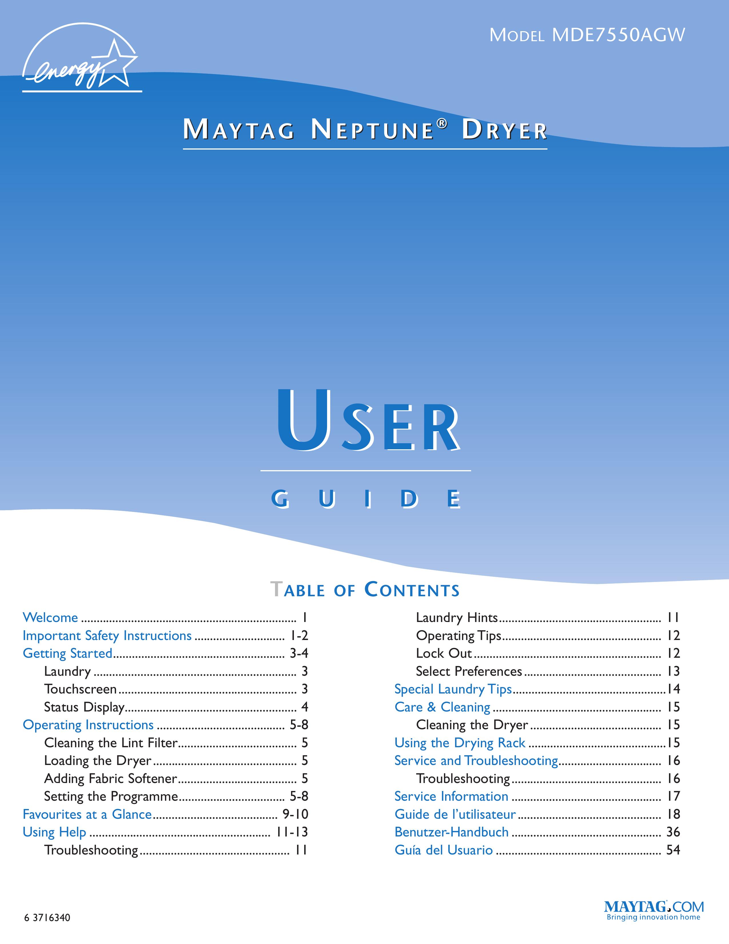 Maytag MDE7550AGW Clothes Dryer User Manual
