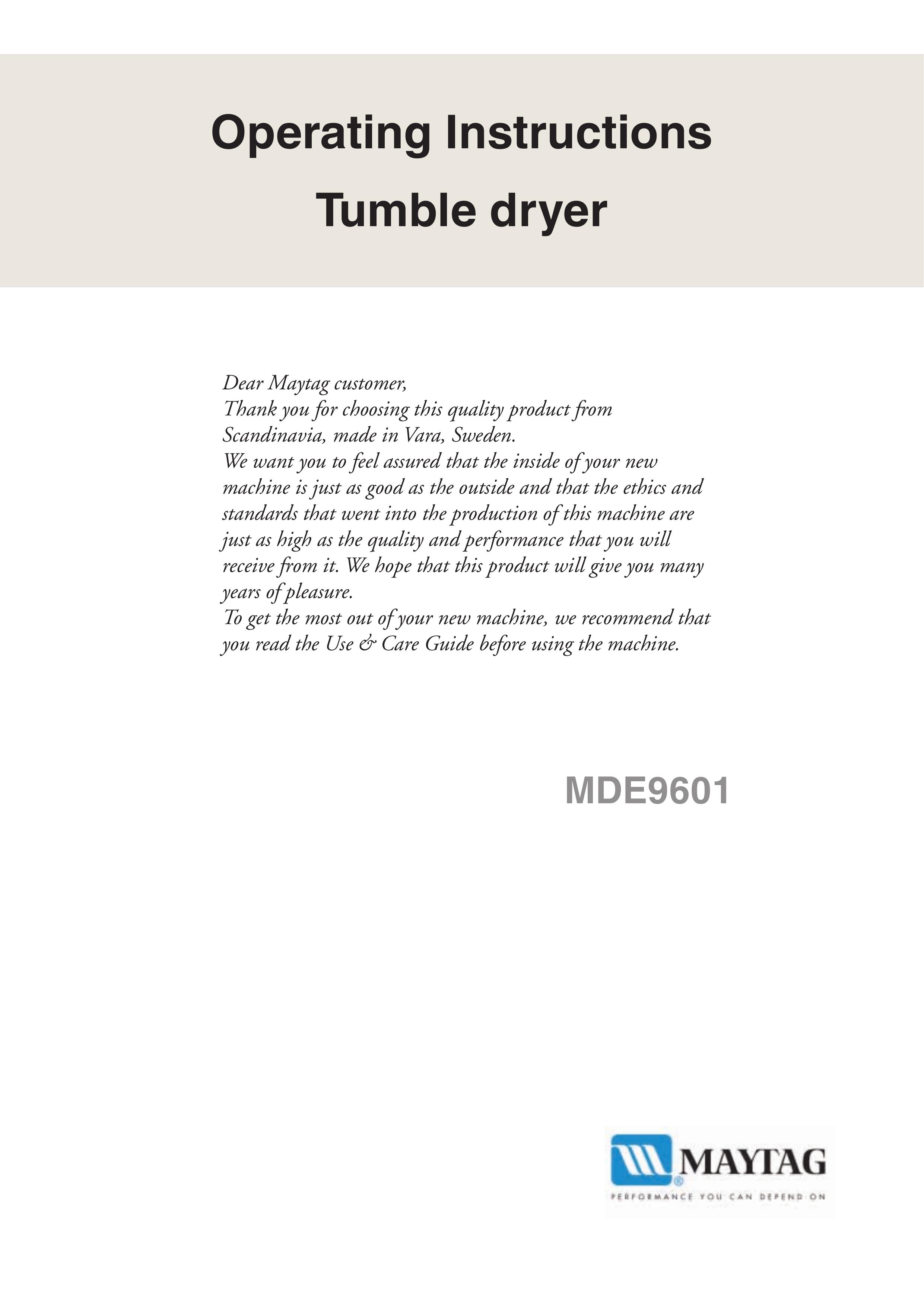 Maytag MDE9601 Clothes Dryer User Manual