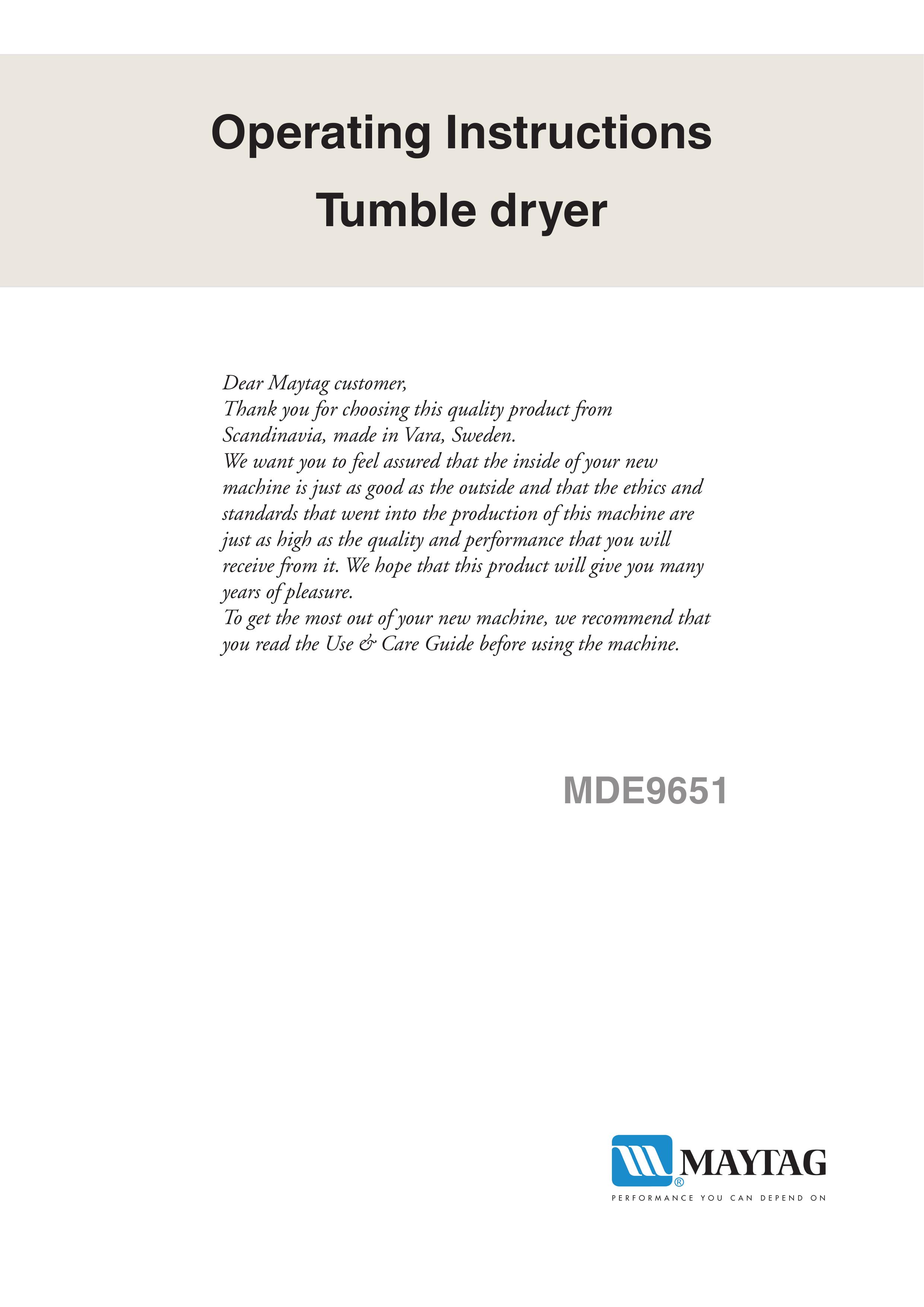 Maytag MDE9651 Clothes Dryer User Manual