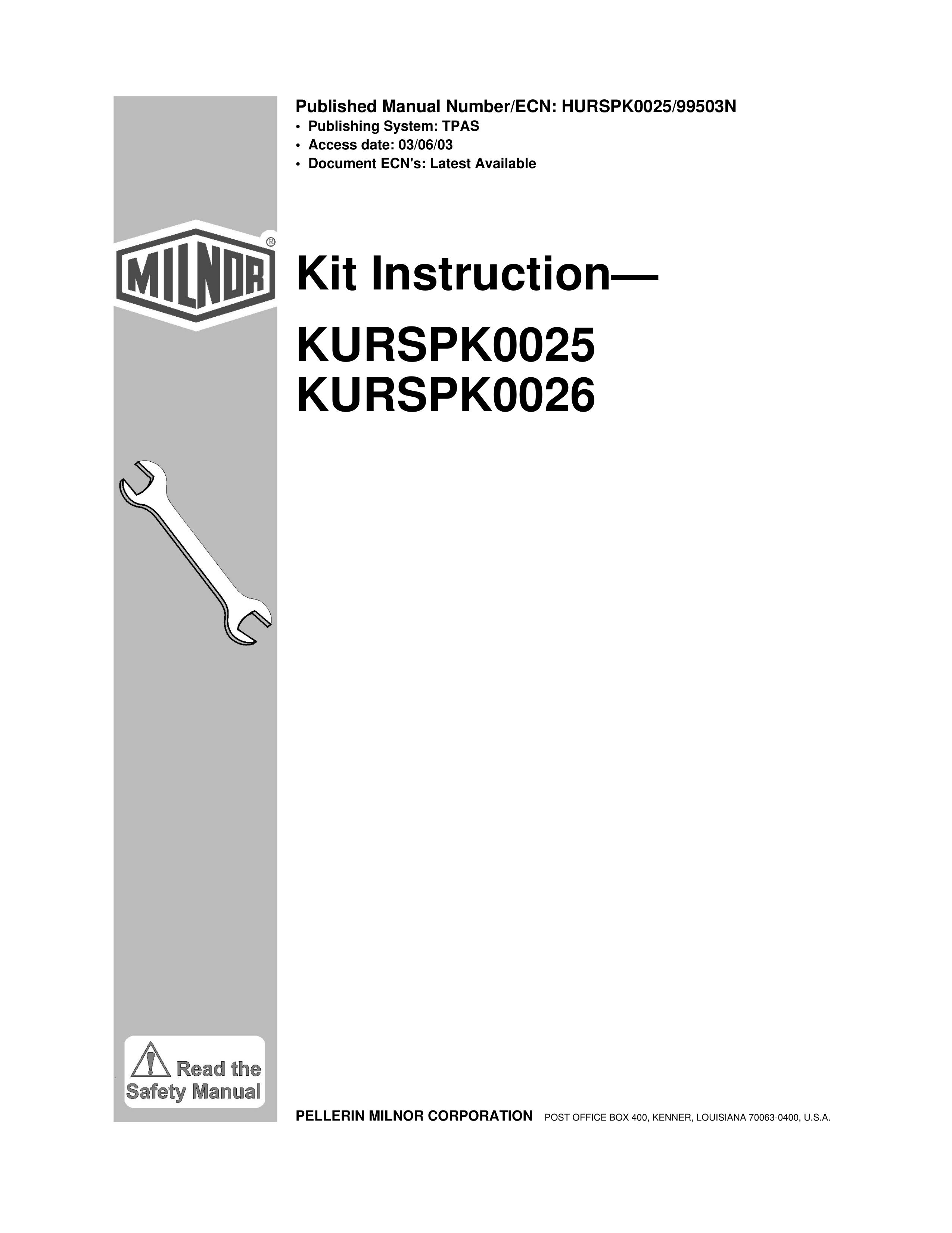 Milnor KURSPK0025 Clothes Dryer User Manual