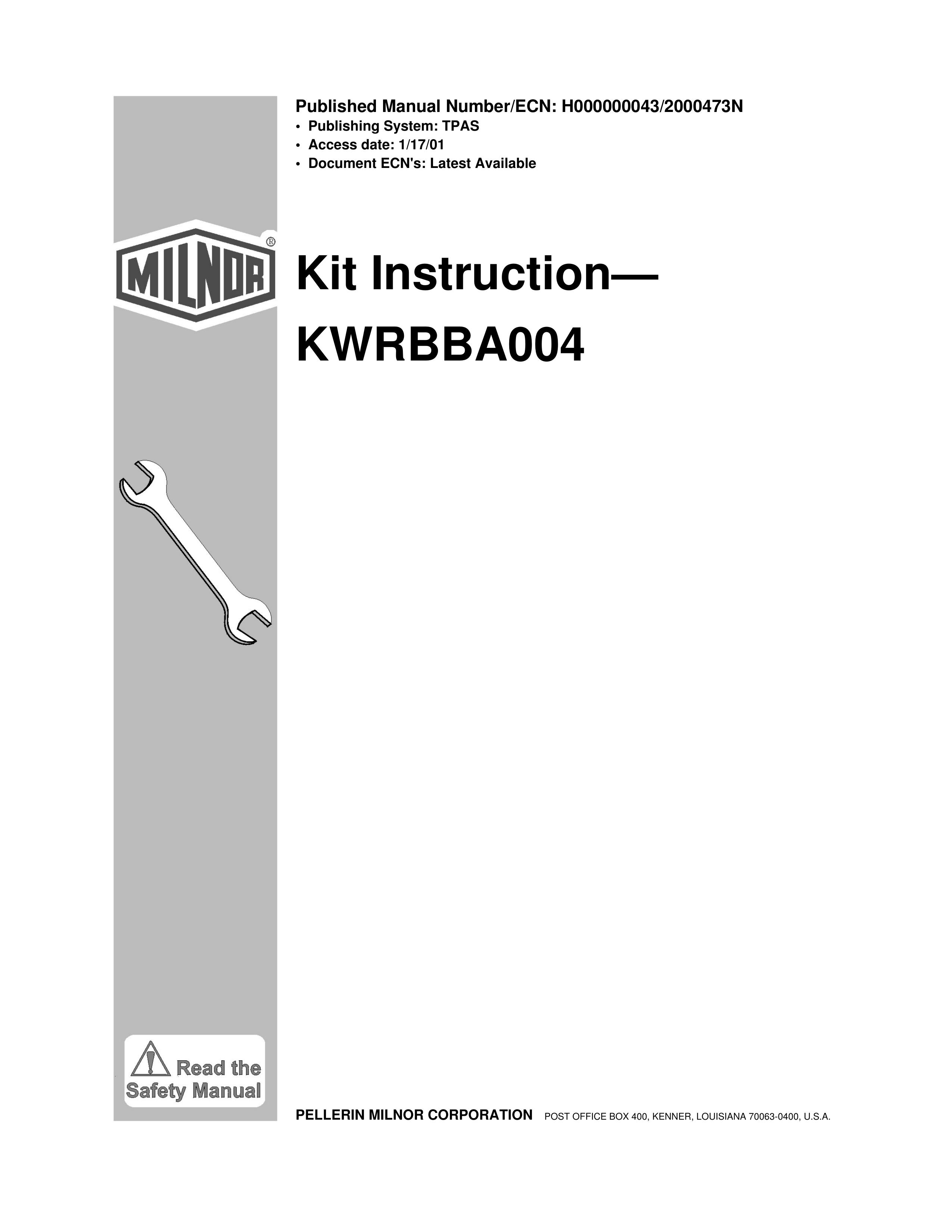 Milnor KWRBBA004 Clothes Dryer User Manual