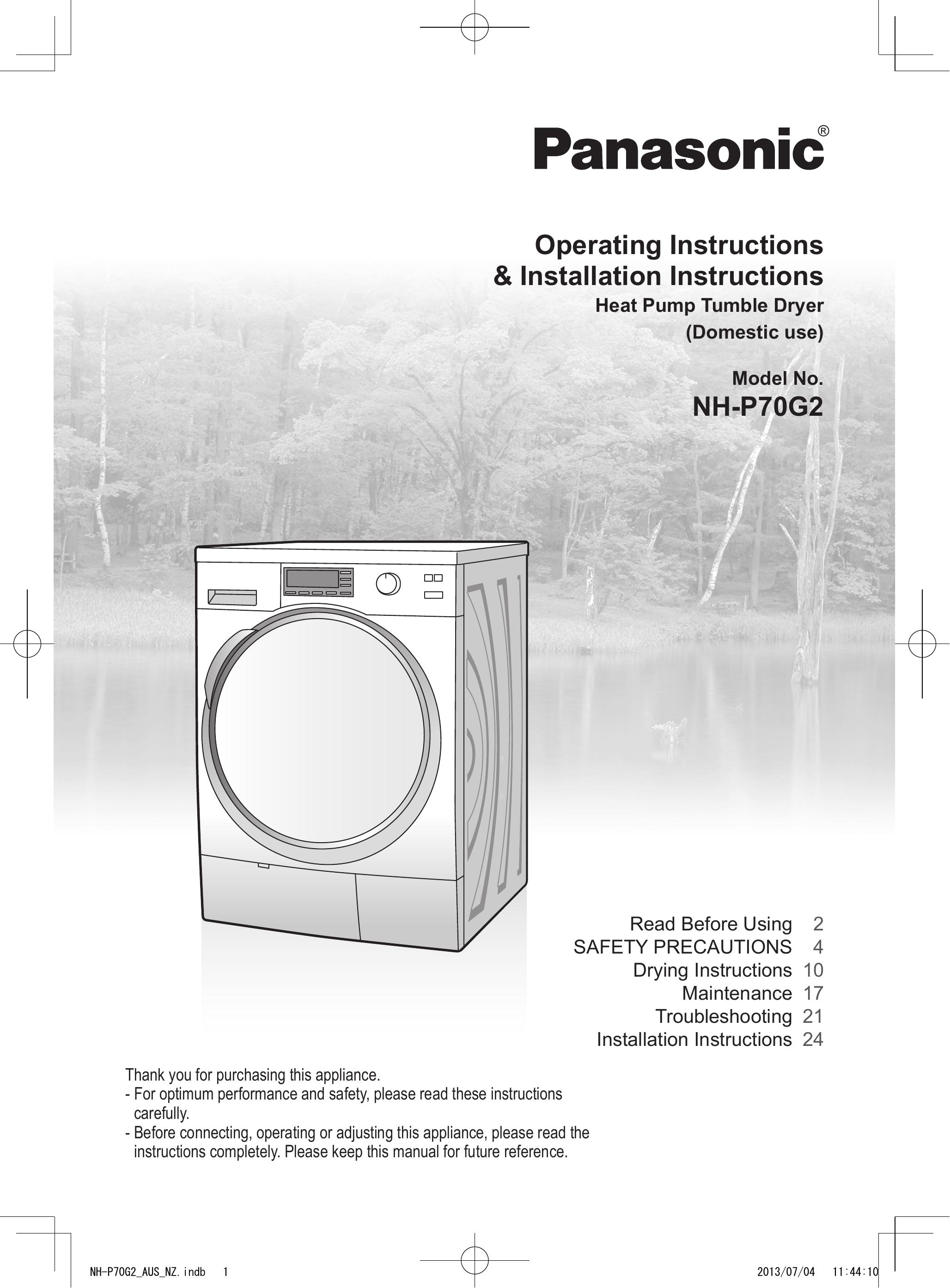 Panasonic NH-P70G2 Clothes Dryer User Manual