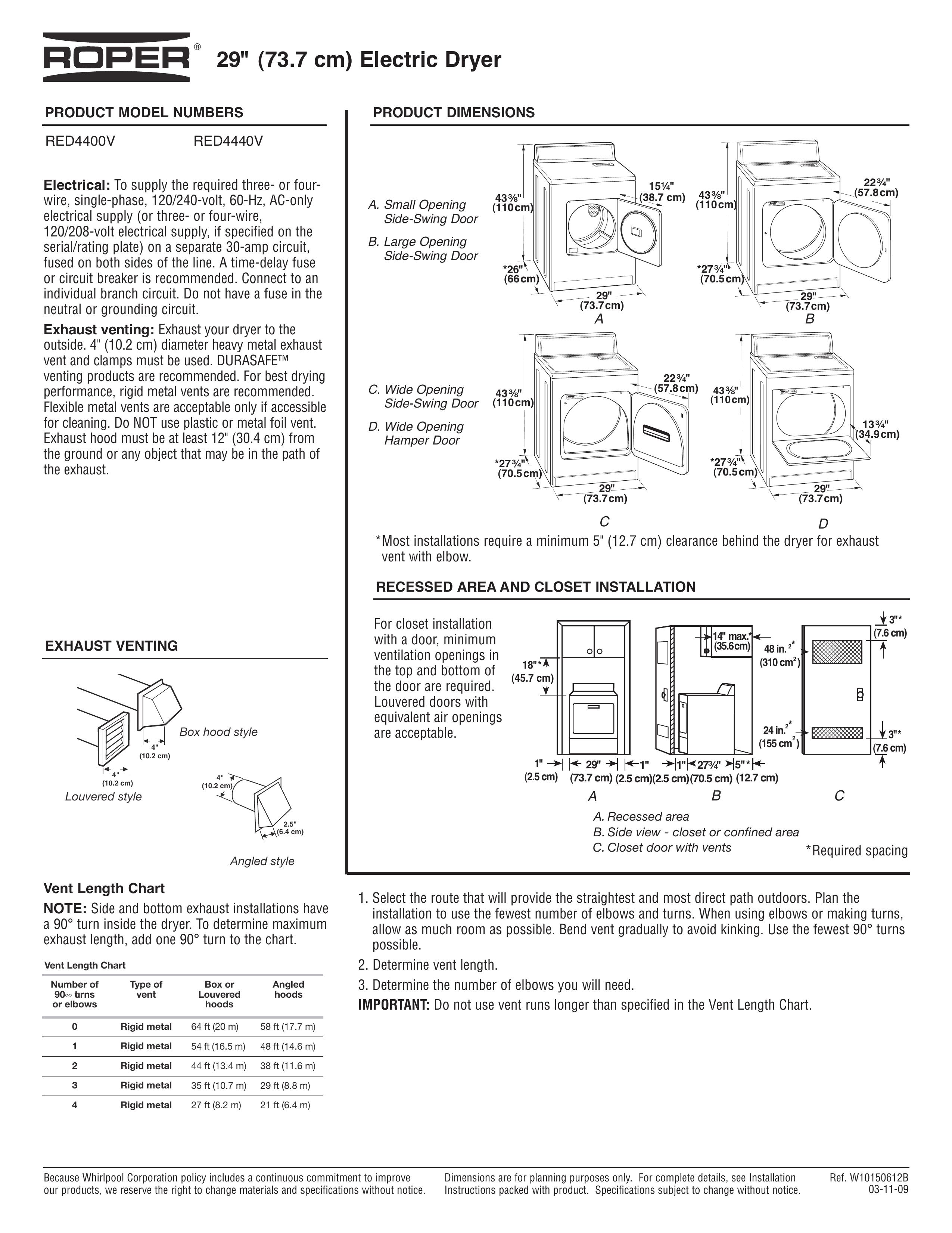 Roper RED4440V Clothes Dryer User Manual