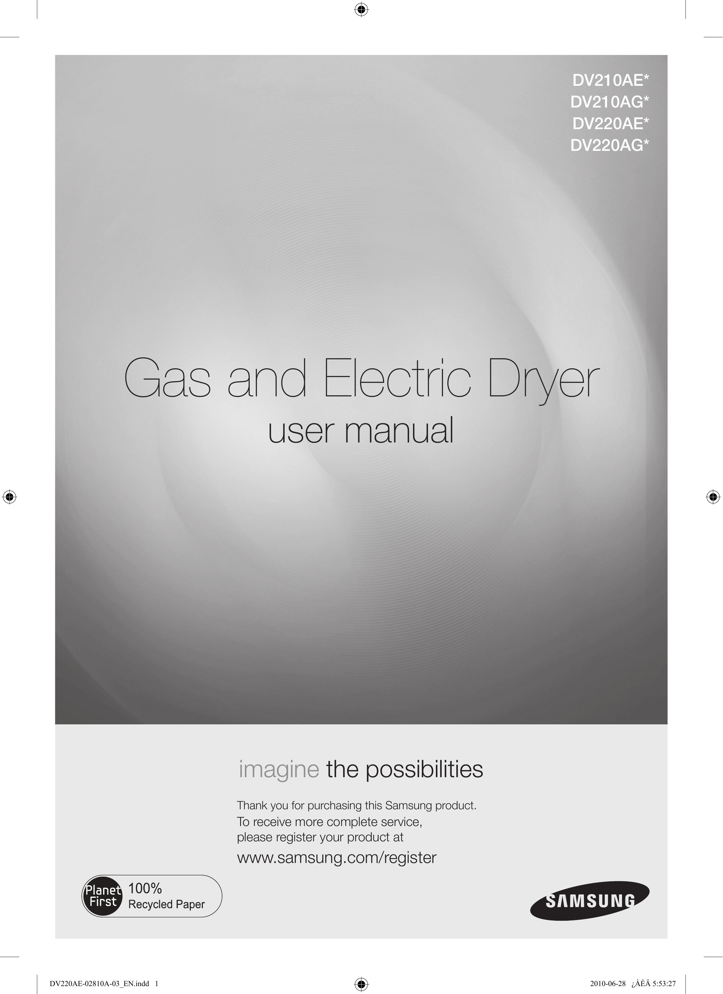 Samsung DV210AG* Clothes Dryer User Manual
