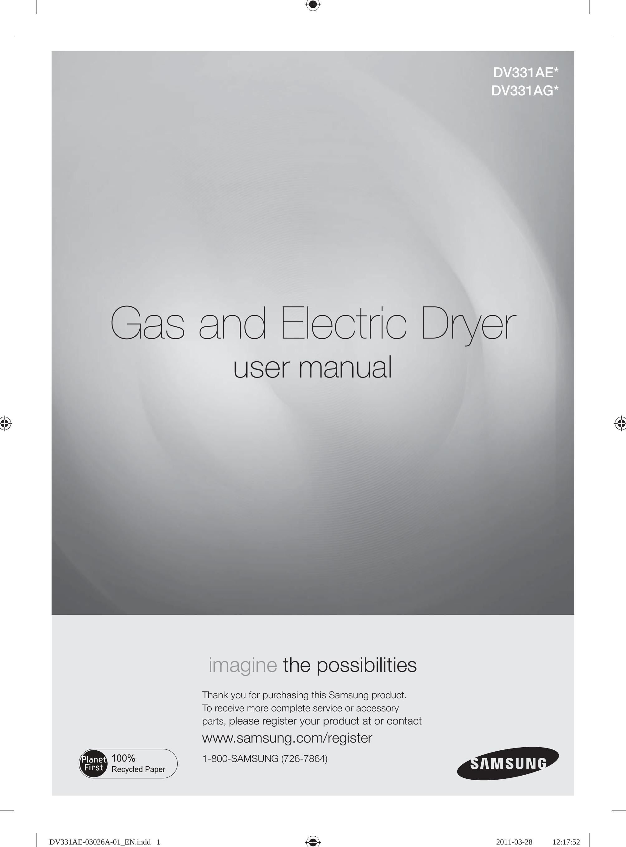 Samsung DV331AE Clothes Dryer User Manual