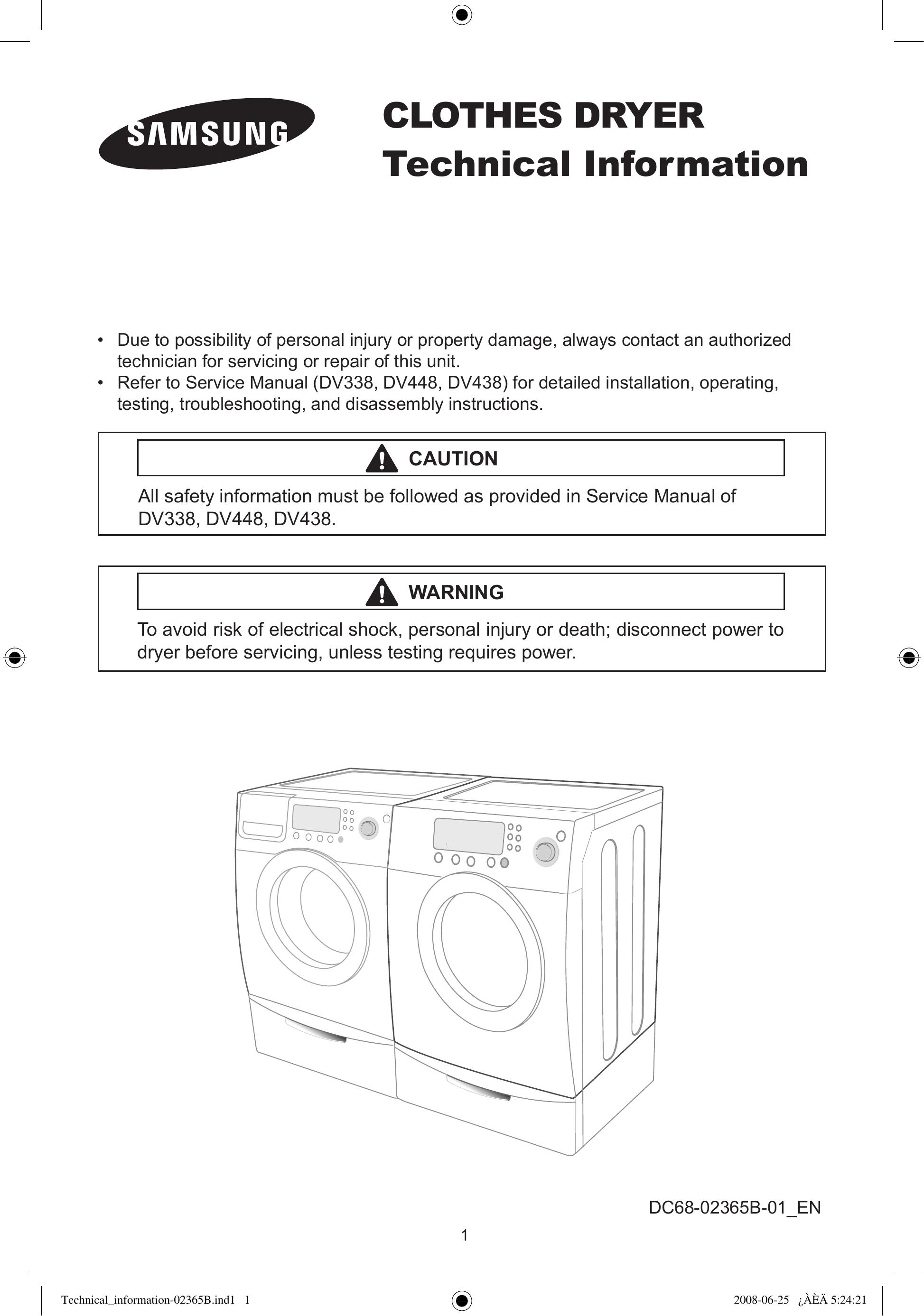 Samsung DV338 Clothes Dryer User Manual