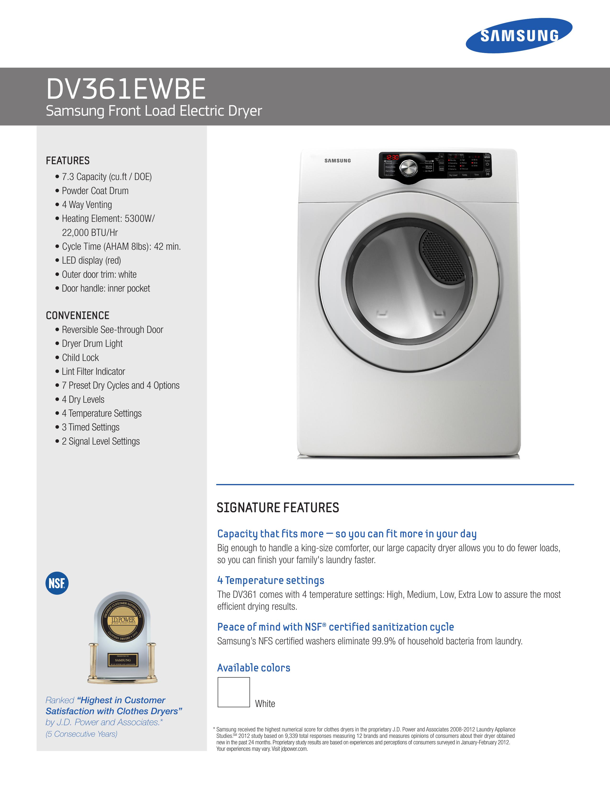 Samsung DV361EWBE Clothes Dryer User Manual