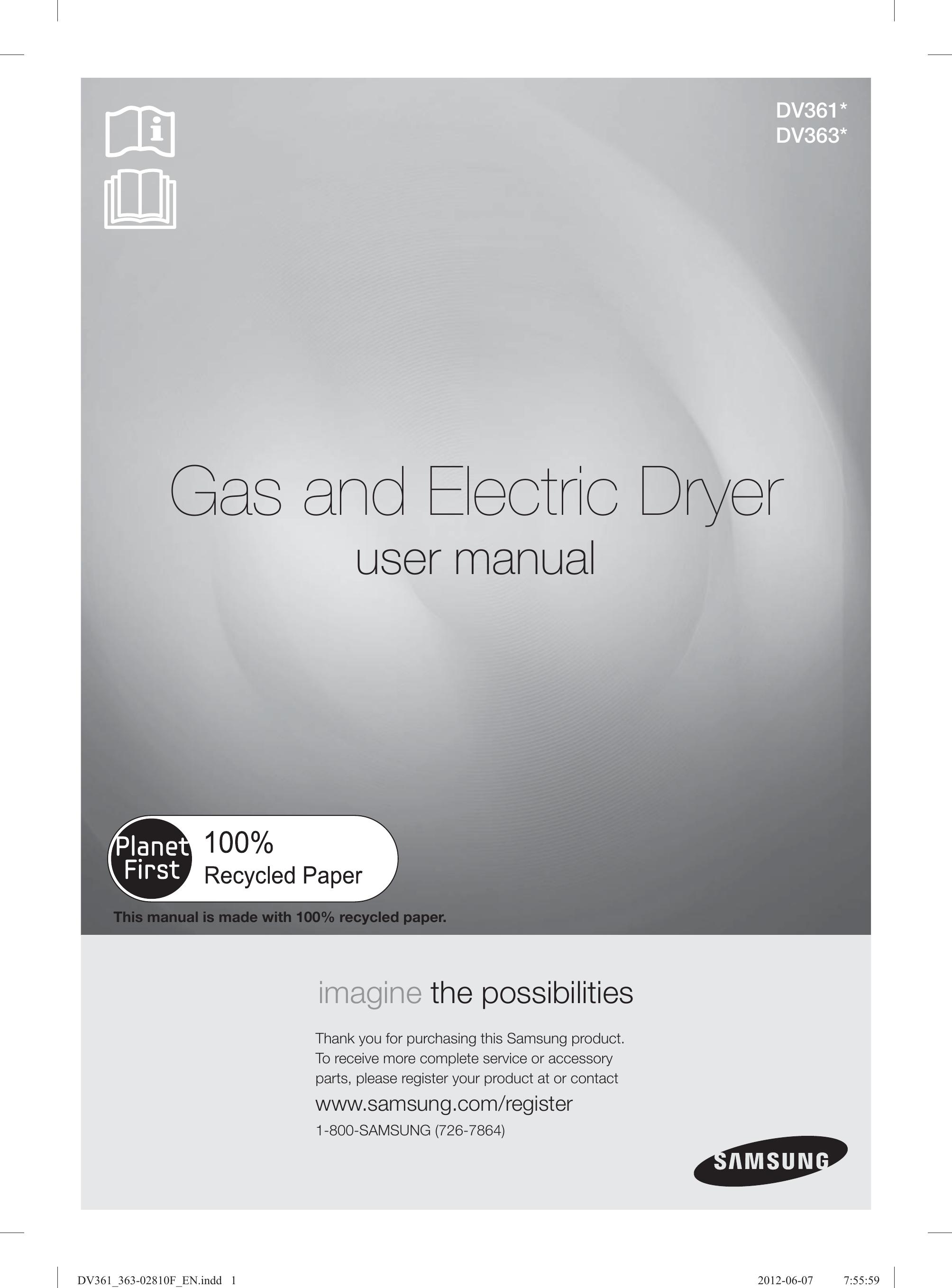 Samsung DV361EWBEWR Clothes Dryer User Manual
