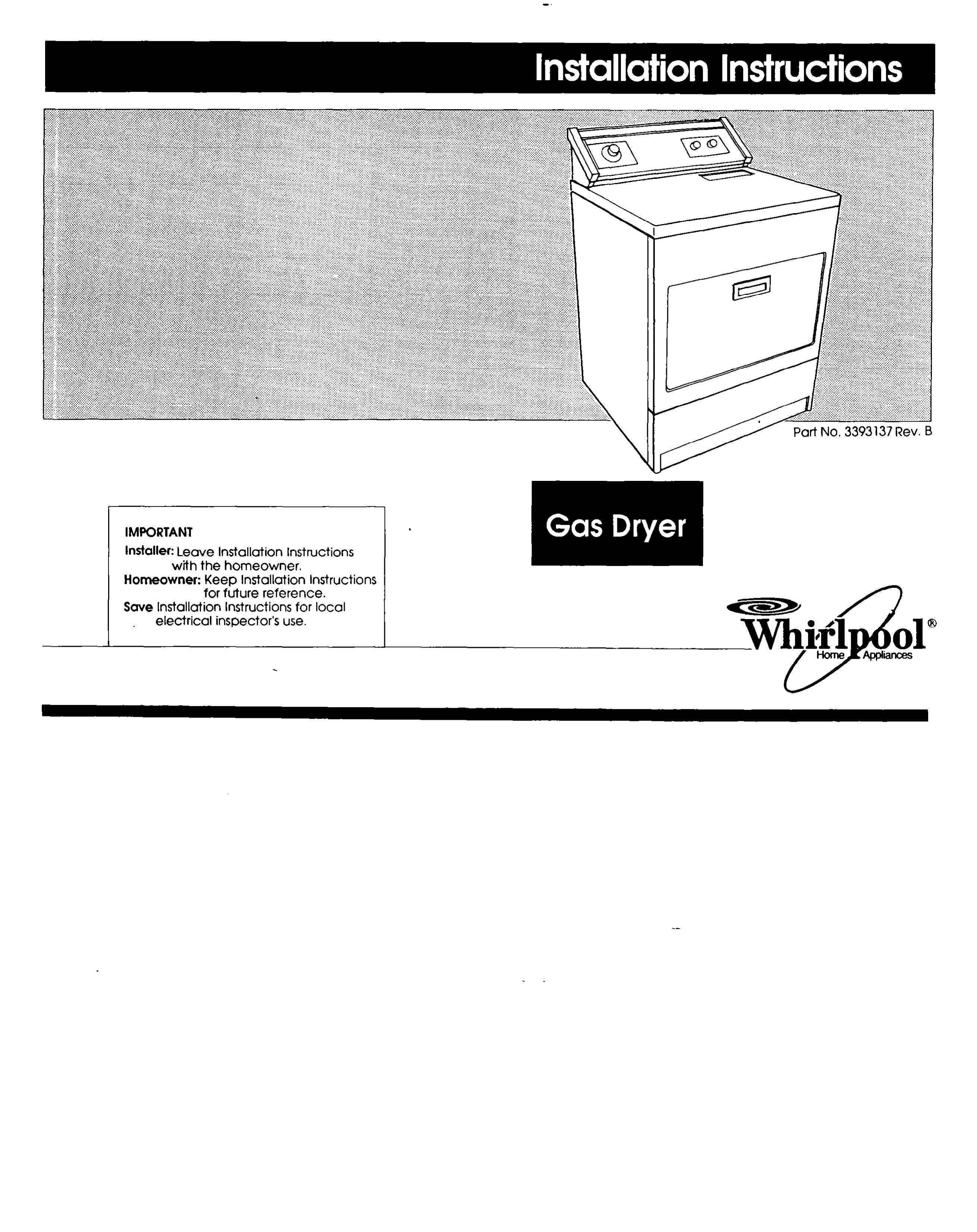 Whirlpool 3393 137 Clothes Dryer User Manual