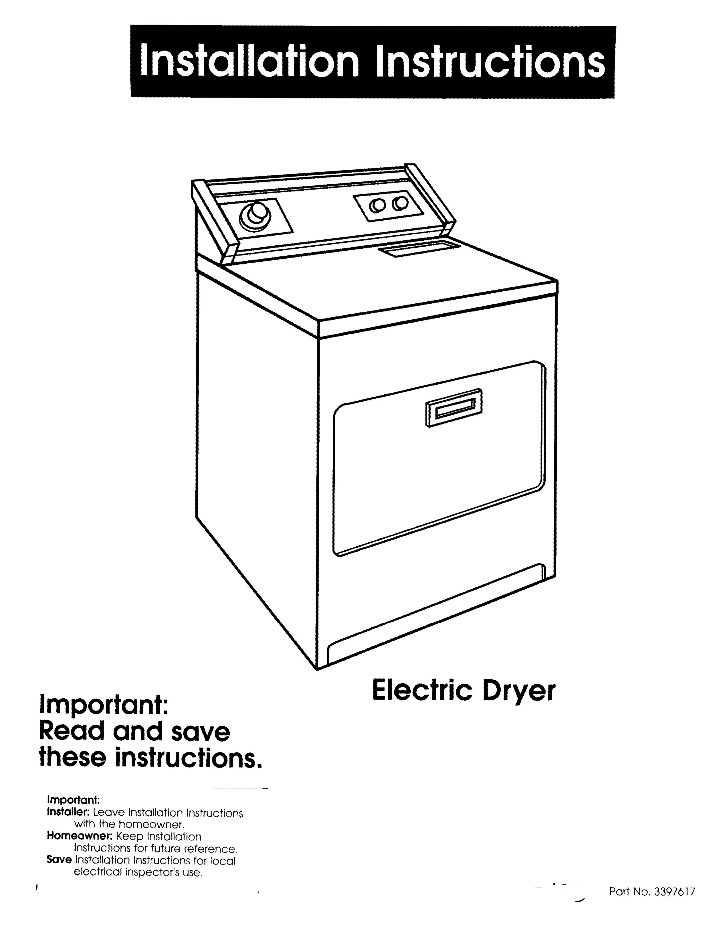 Whirlpool 3397617 Clothes Dryer User Manual