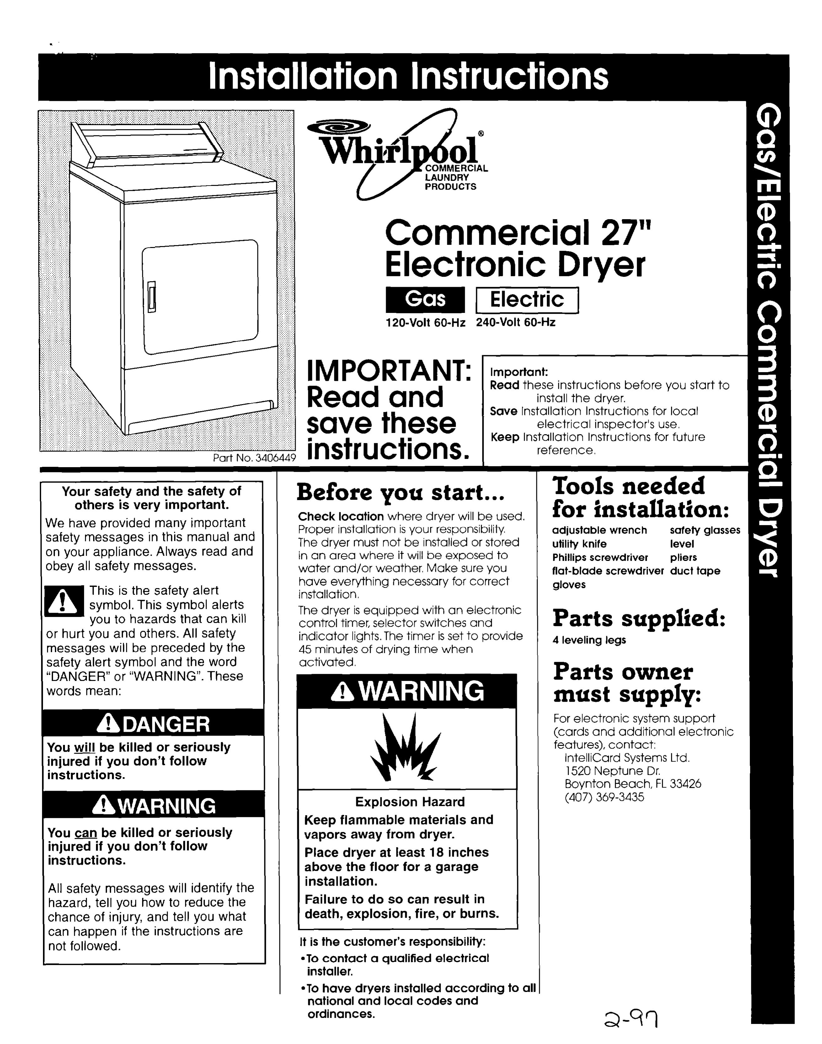 Whirlpool 3406449 Clothes Dryer User Manual