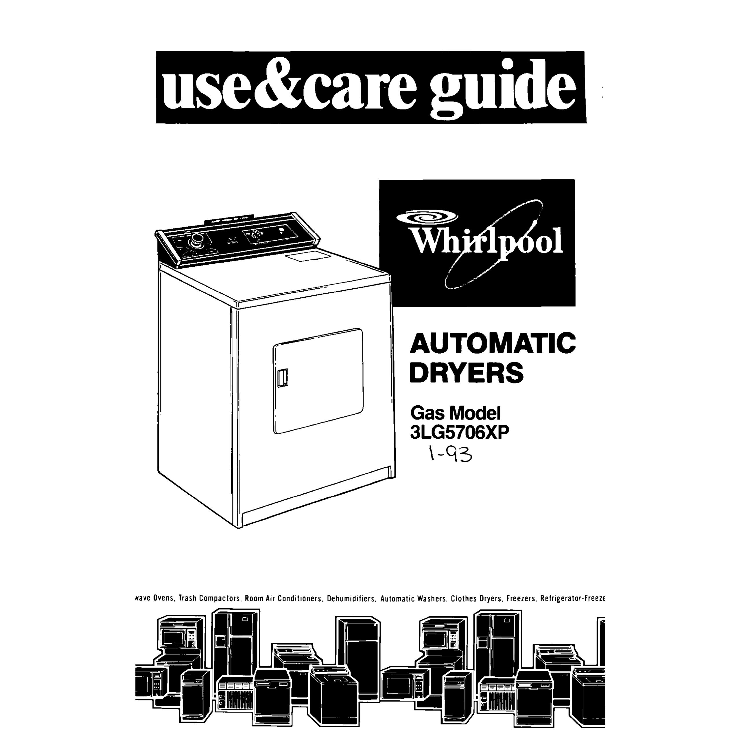 Whirlpool 3LG5706XP Clothes Dryer User Manual