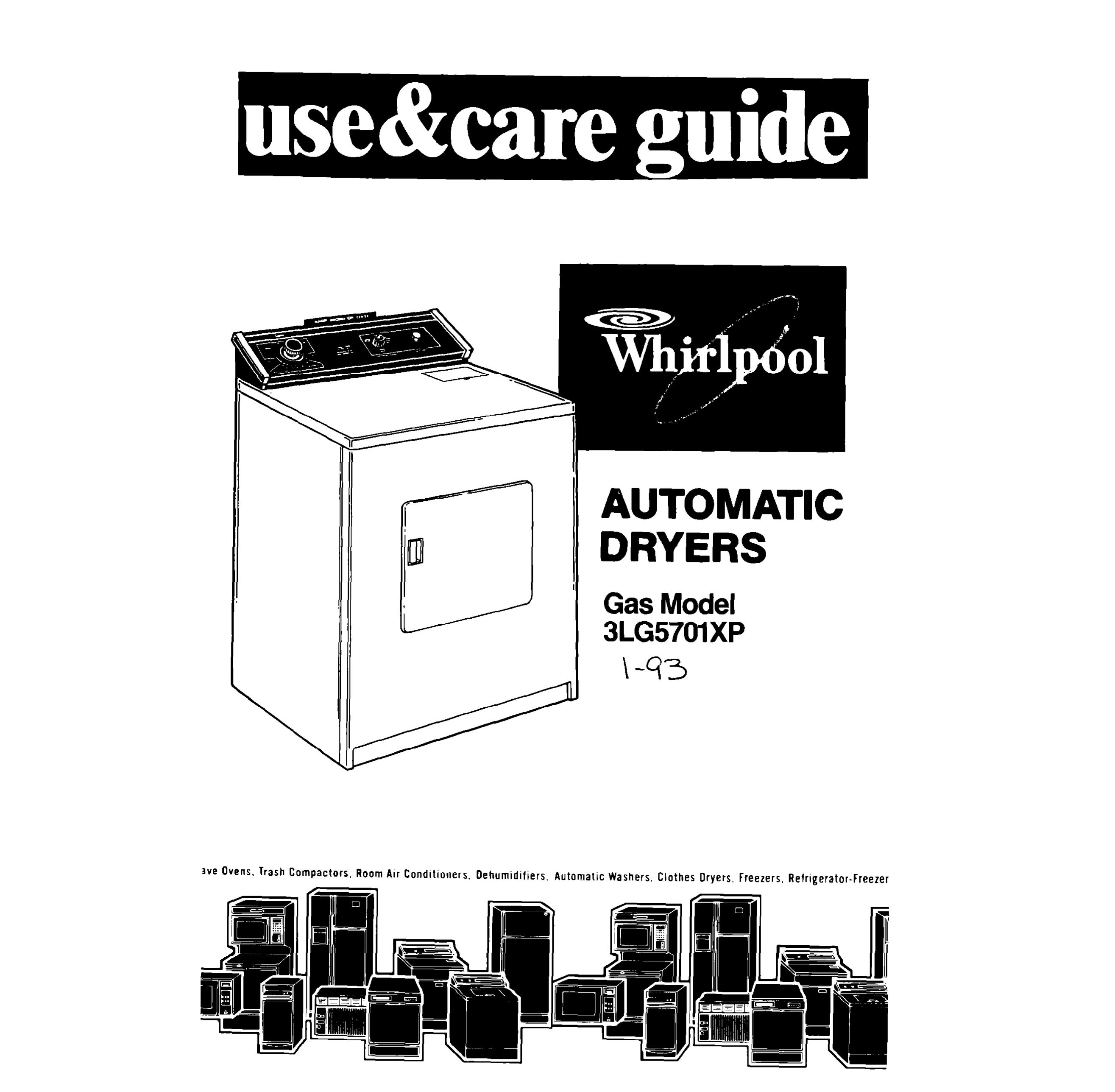 Whirlpool 3LG57OlXP Clothes Dryer User Manual