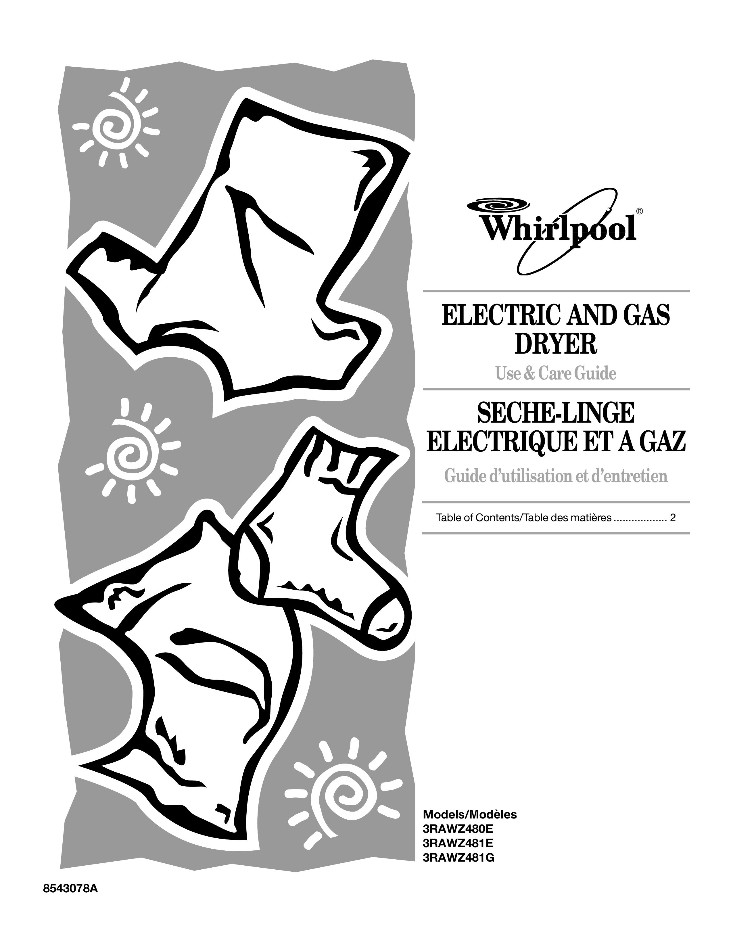 Whirlpool 3RAWZ481E Clothes Dryer User Manual