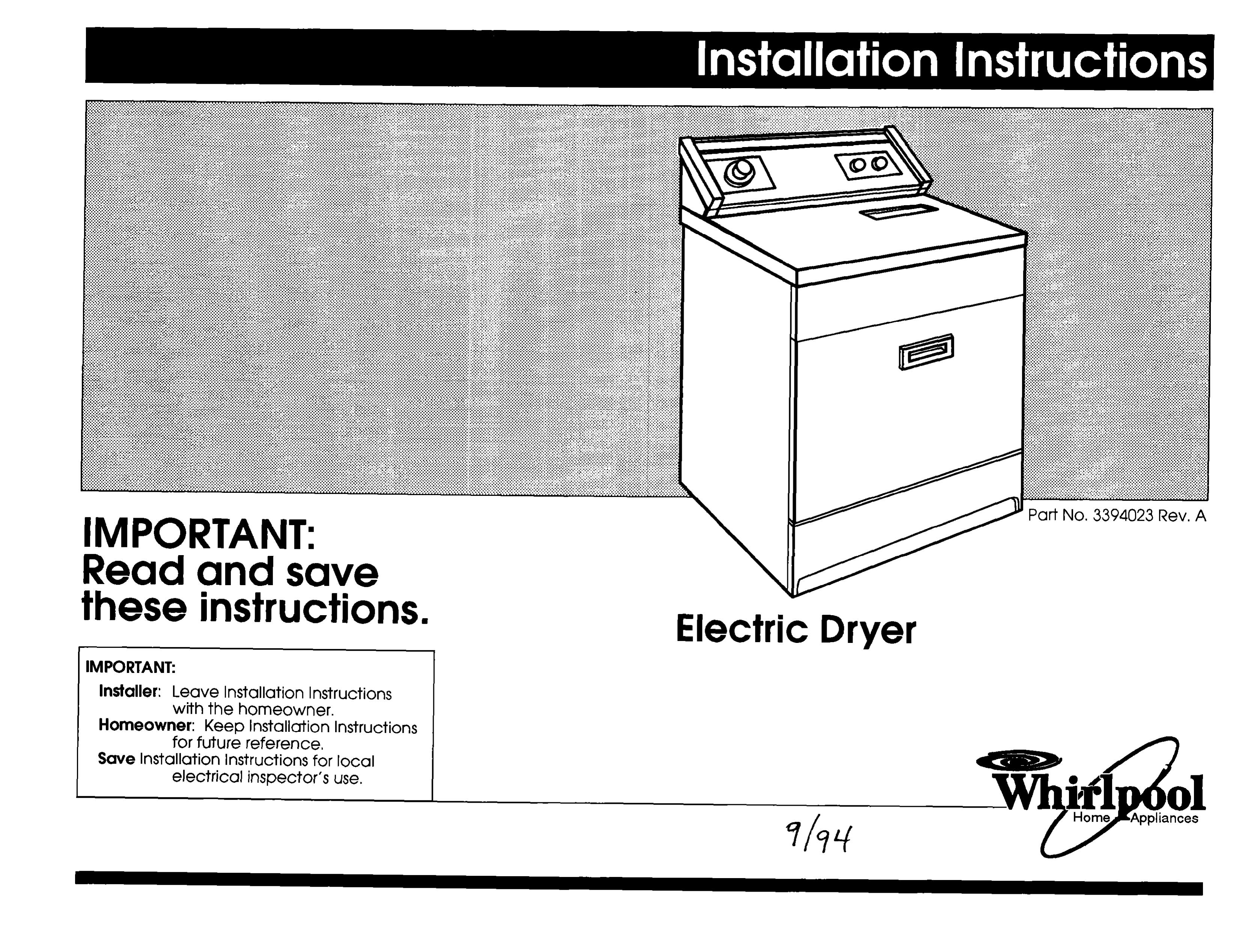 Whirlpool 6LE5700XSW0 Clothes Dryer User Manual