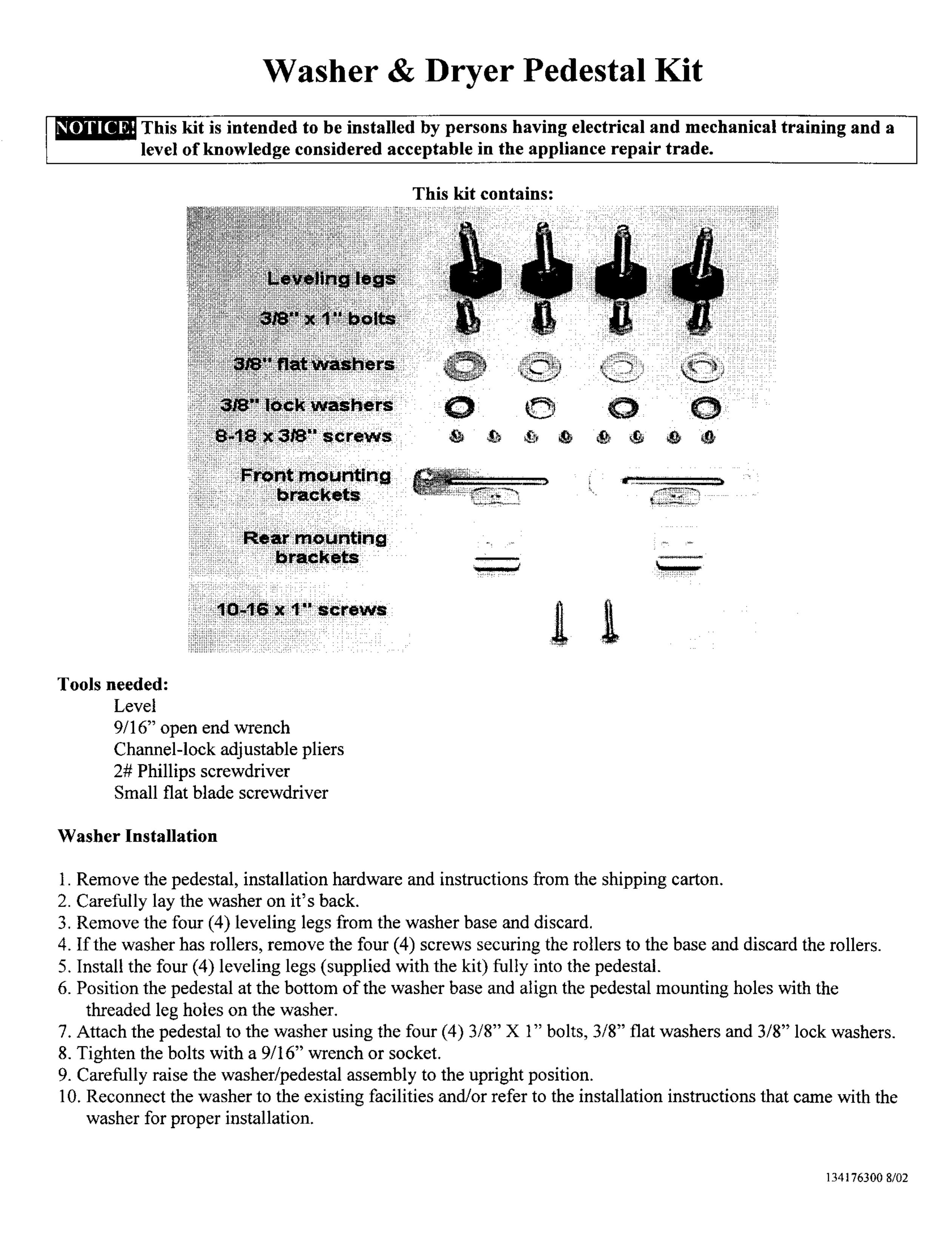 Sears 134176300 Dryer Accessories User Manual