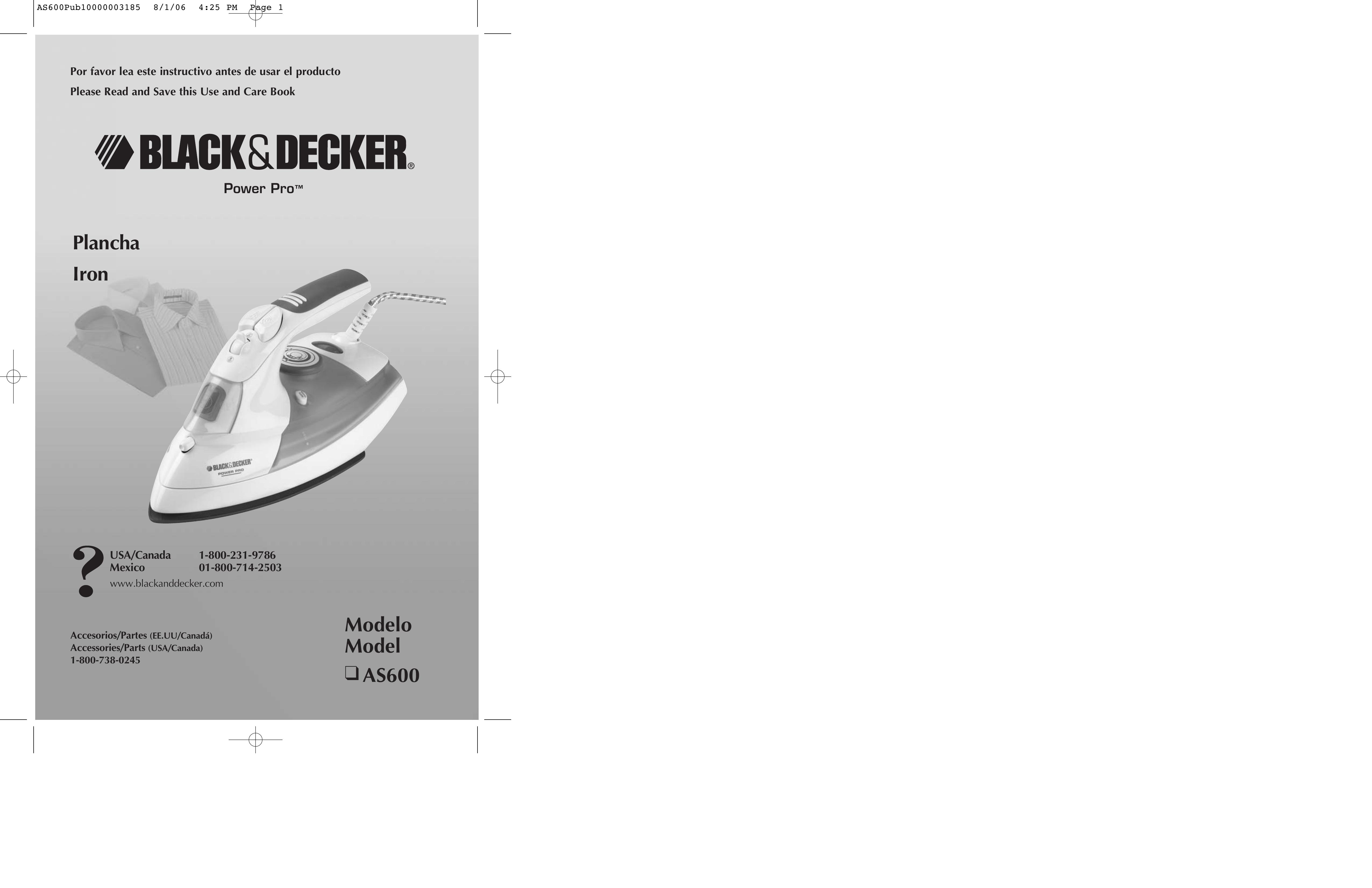 Black & Decker AS600 Iron User Manual