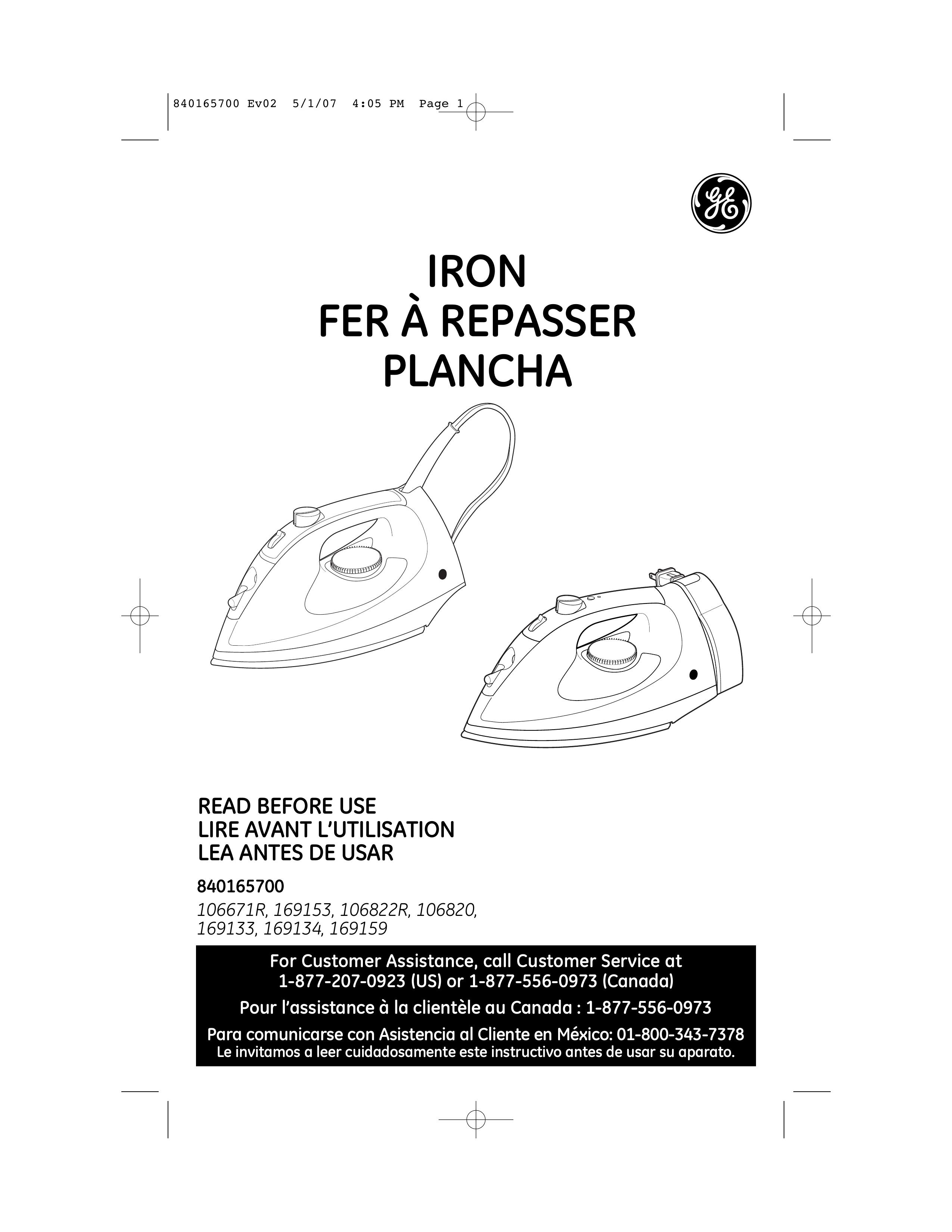 GE 106822R Iron User Manual