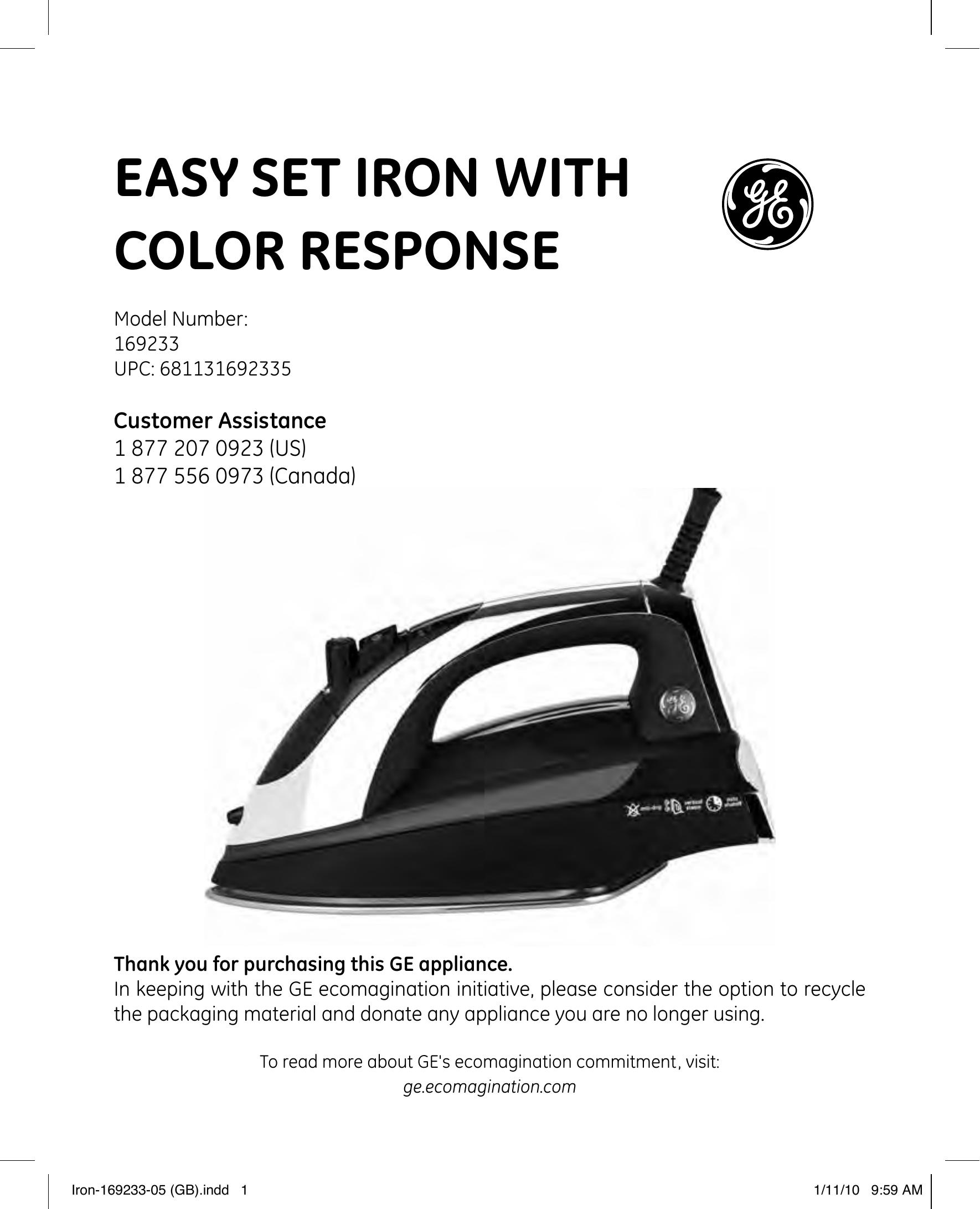 GE 169233 Iron User Manual