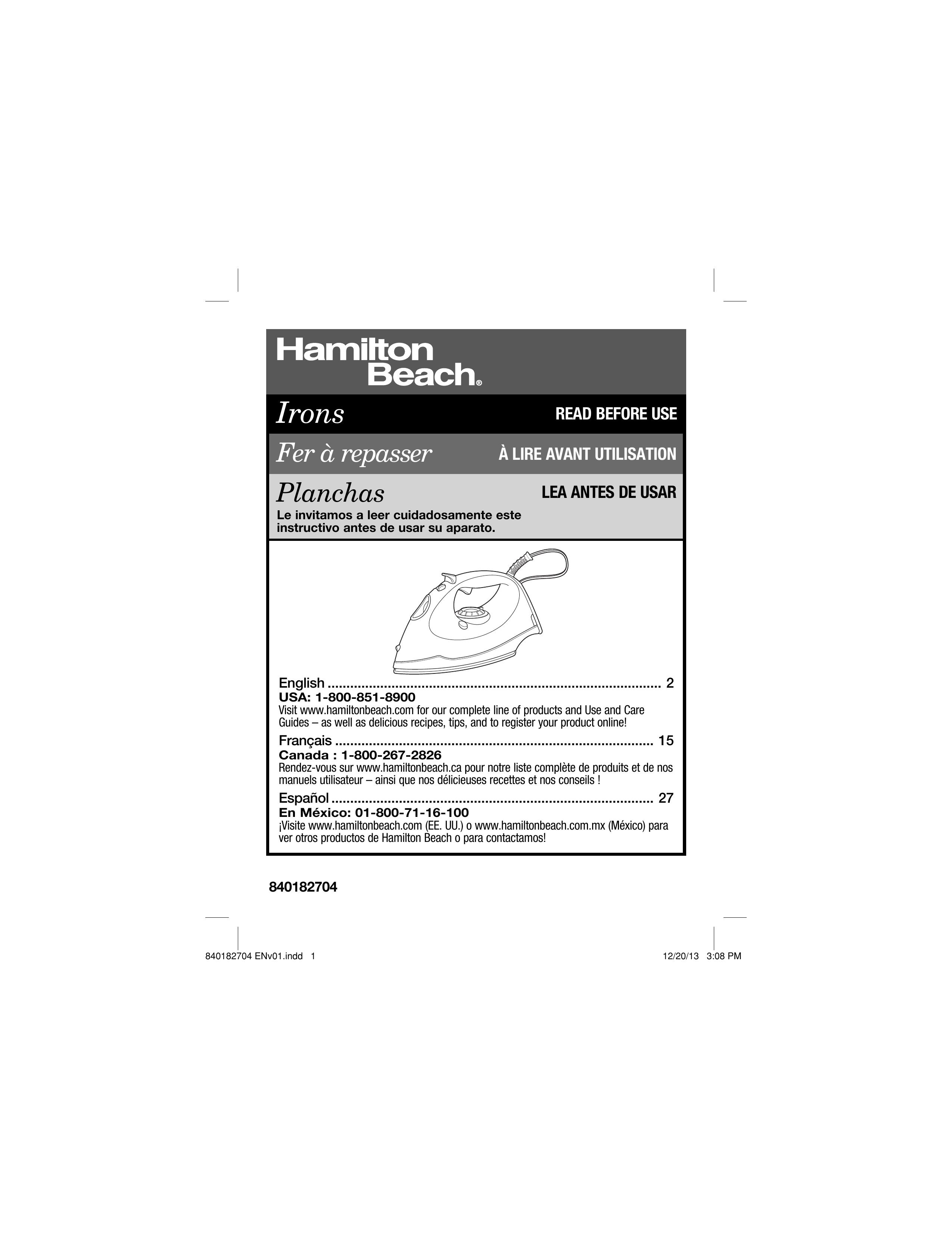 Hamilton Beach 14010 Iron User Manual