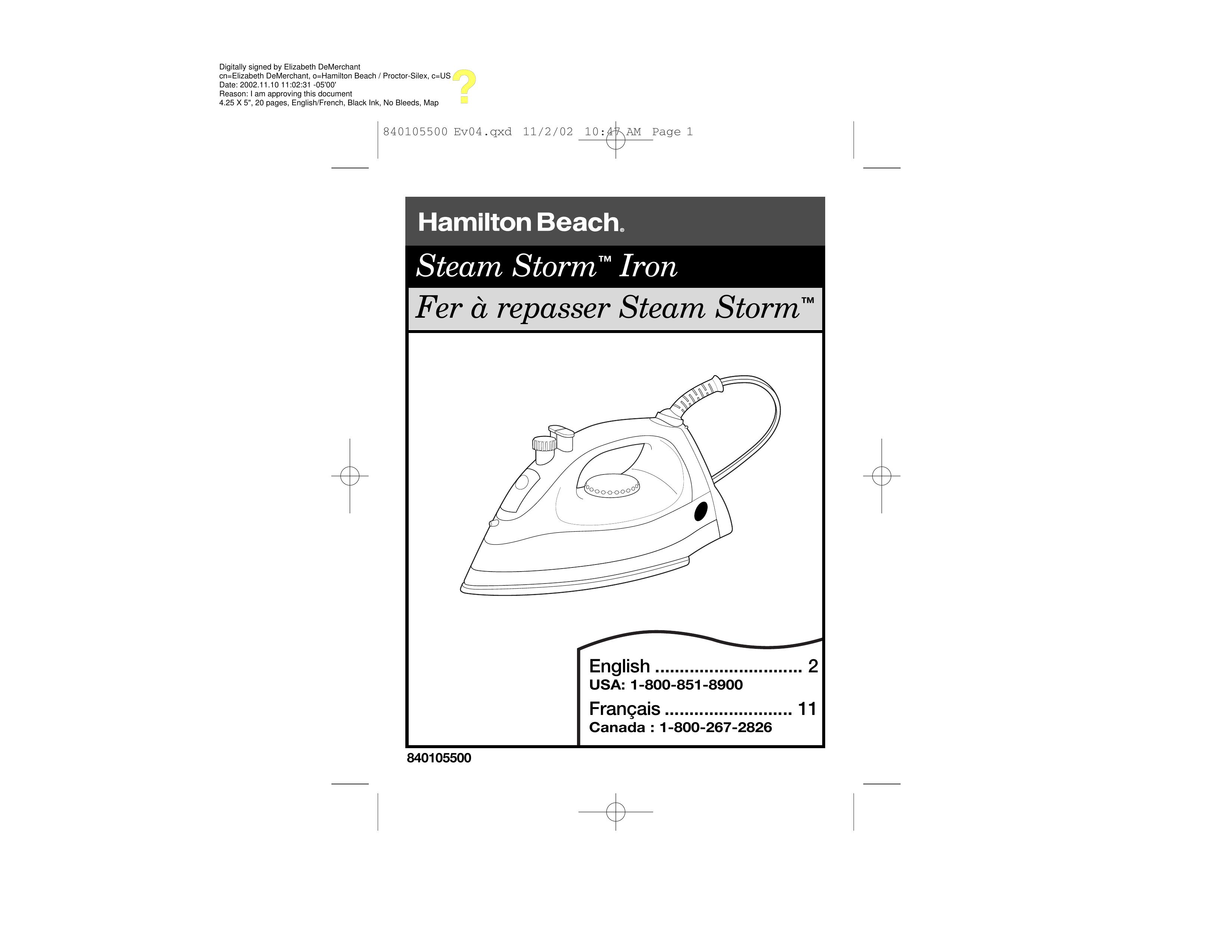 Hamilton Beach 14515R Iron User Manual