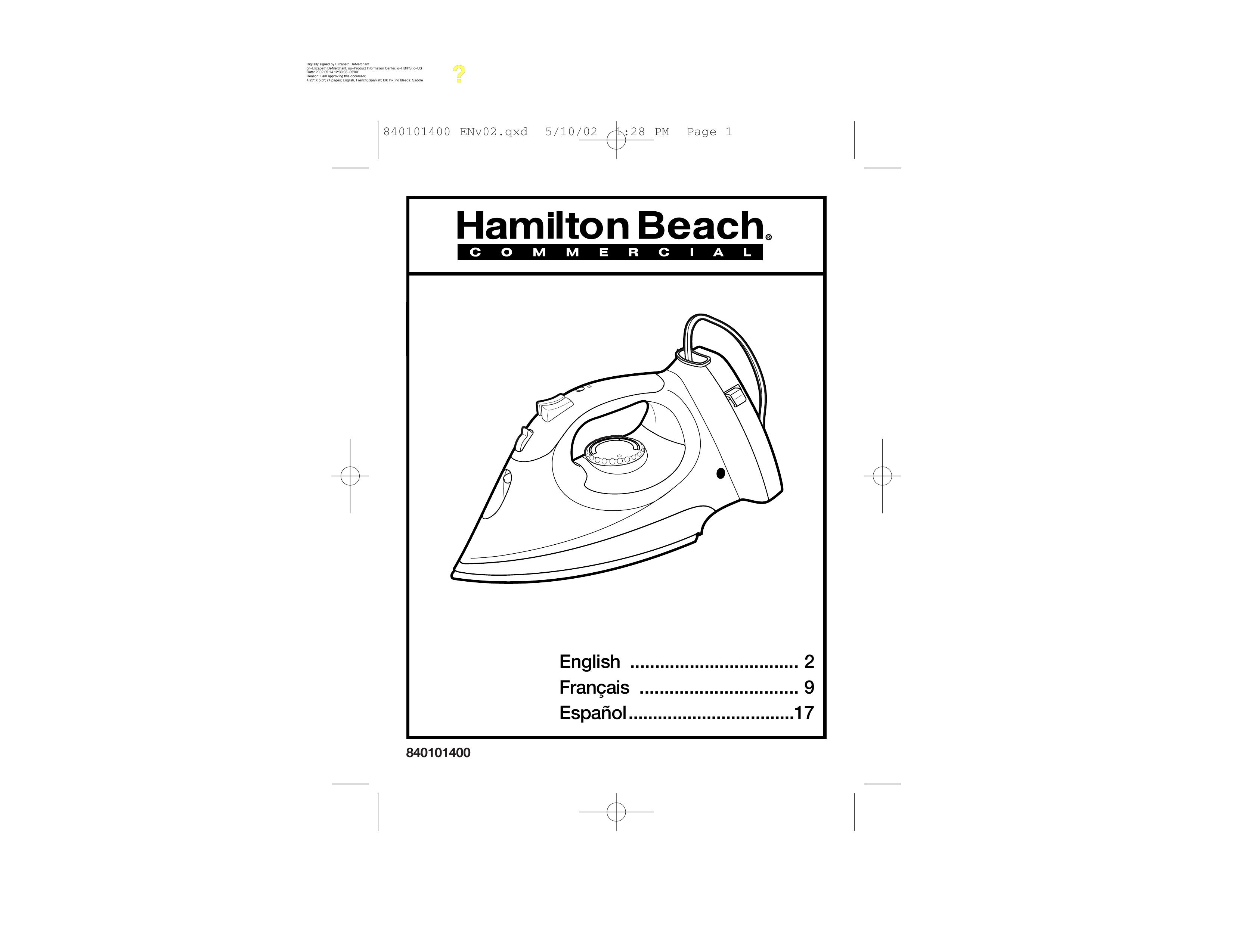 Hamilton Beach 19031 Iron User Manual