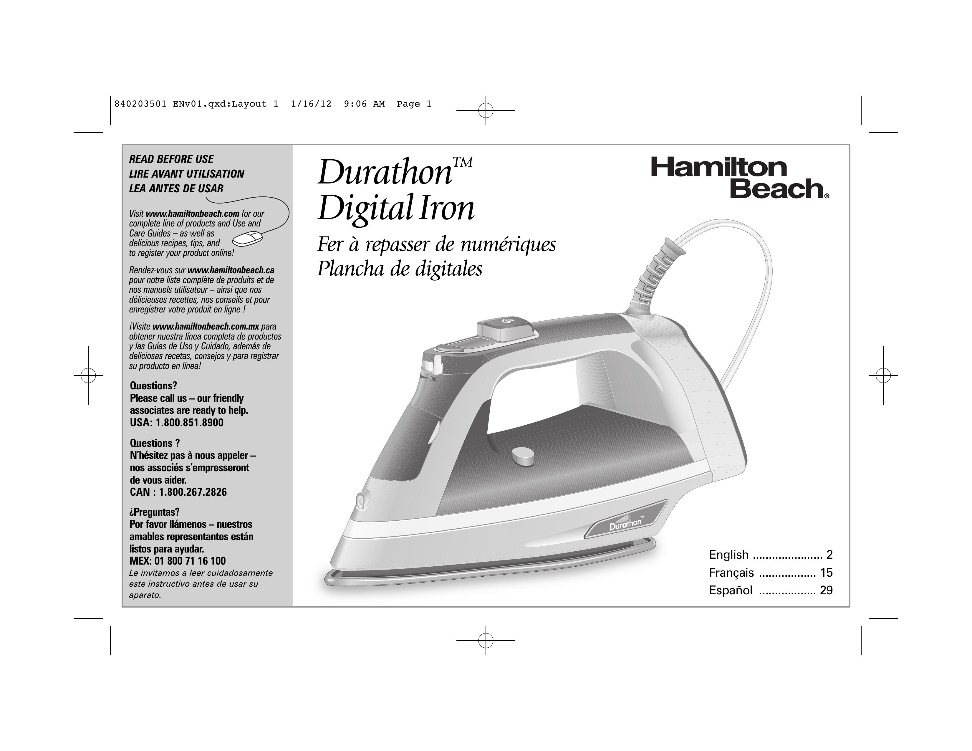 Hamilton Beach 19900 Iron User Manual
