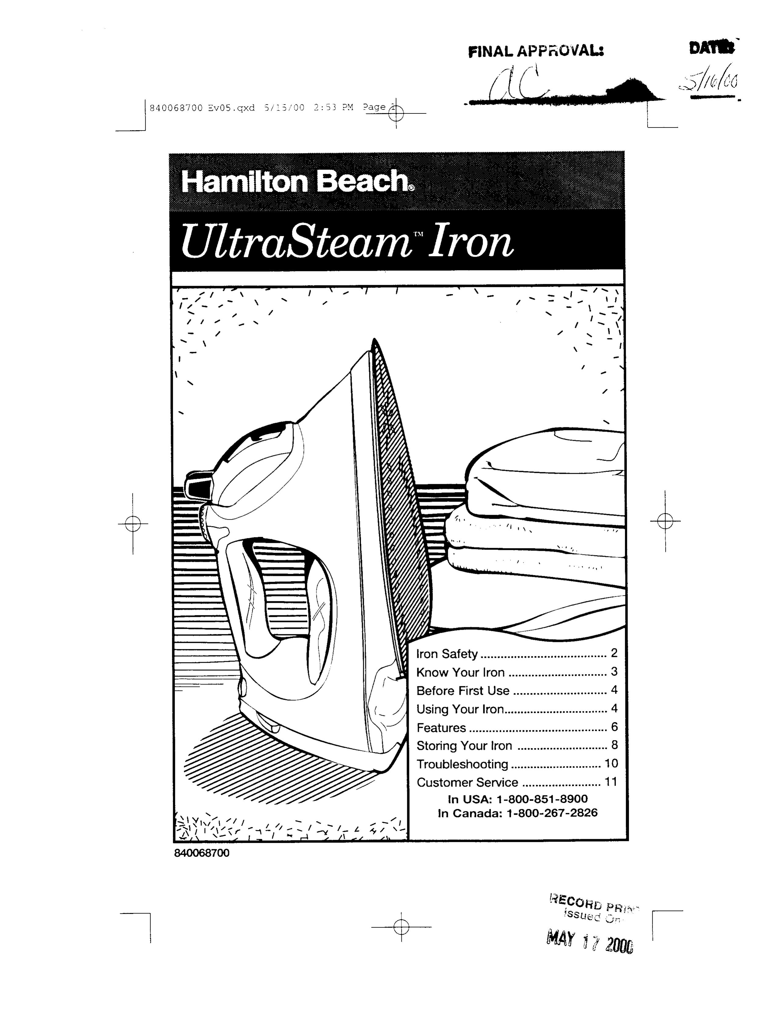Hamilton Beach 840068700 Iron User Manual