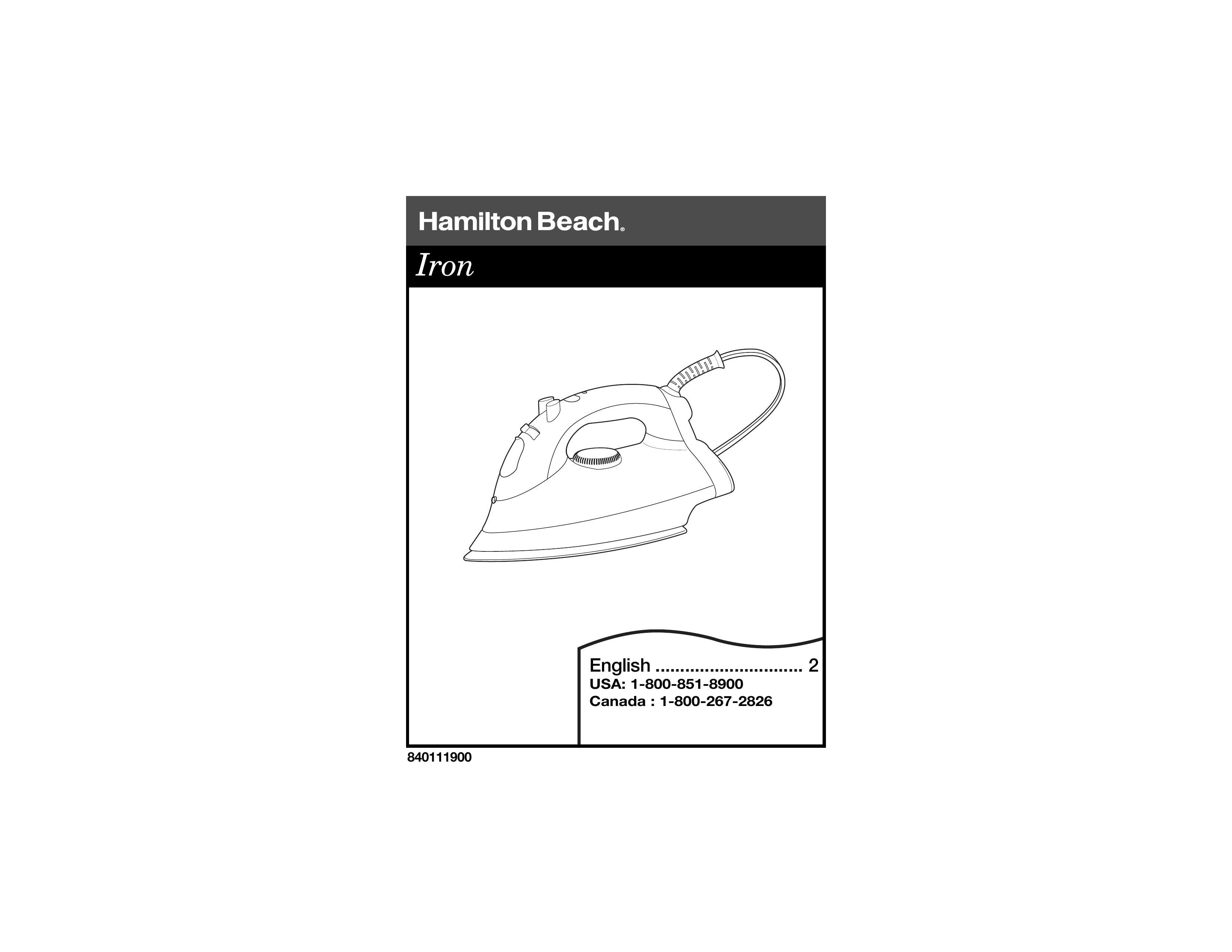 Hamilton Beach 840111900 Iron User Manual
