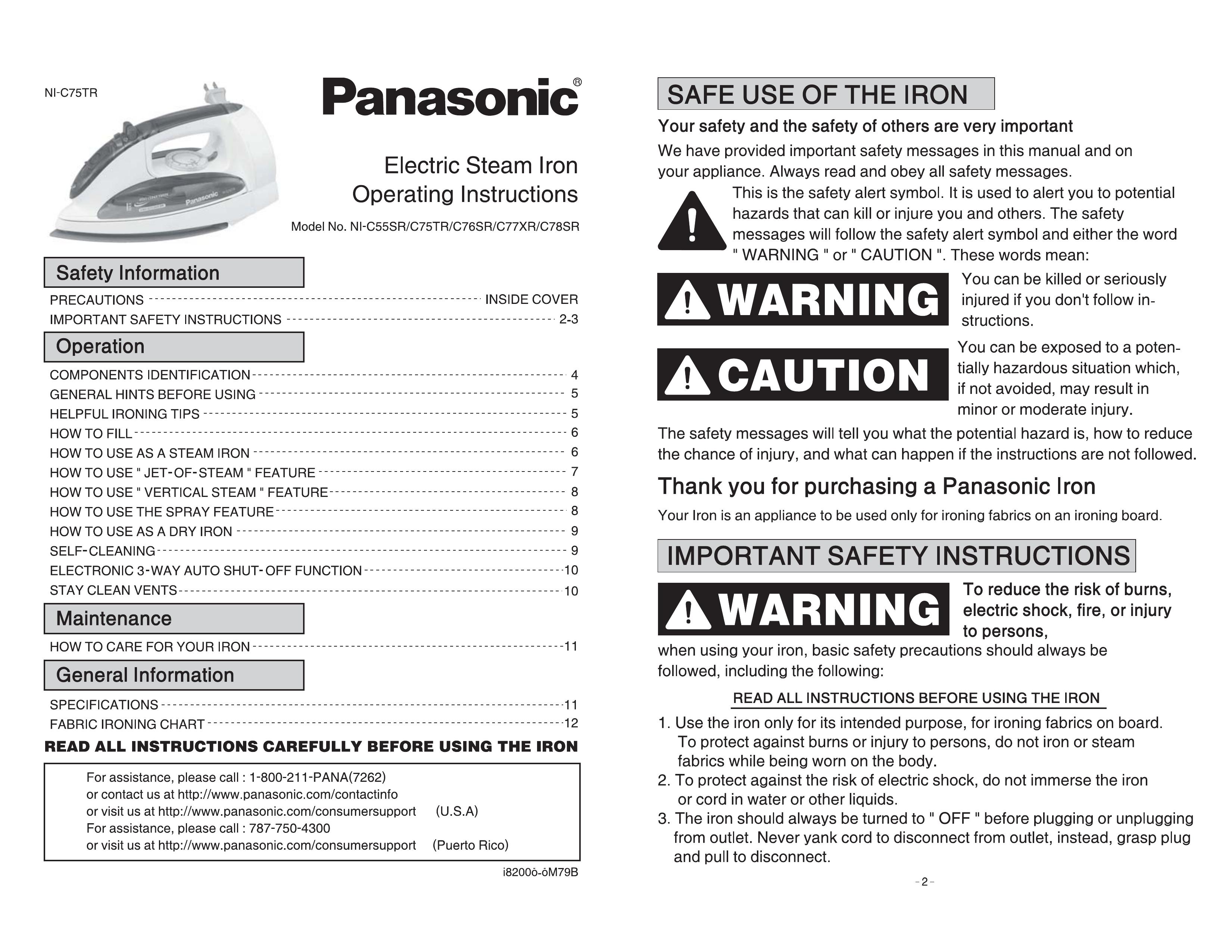 Panasonic NI-C55SR Iron User Manual