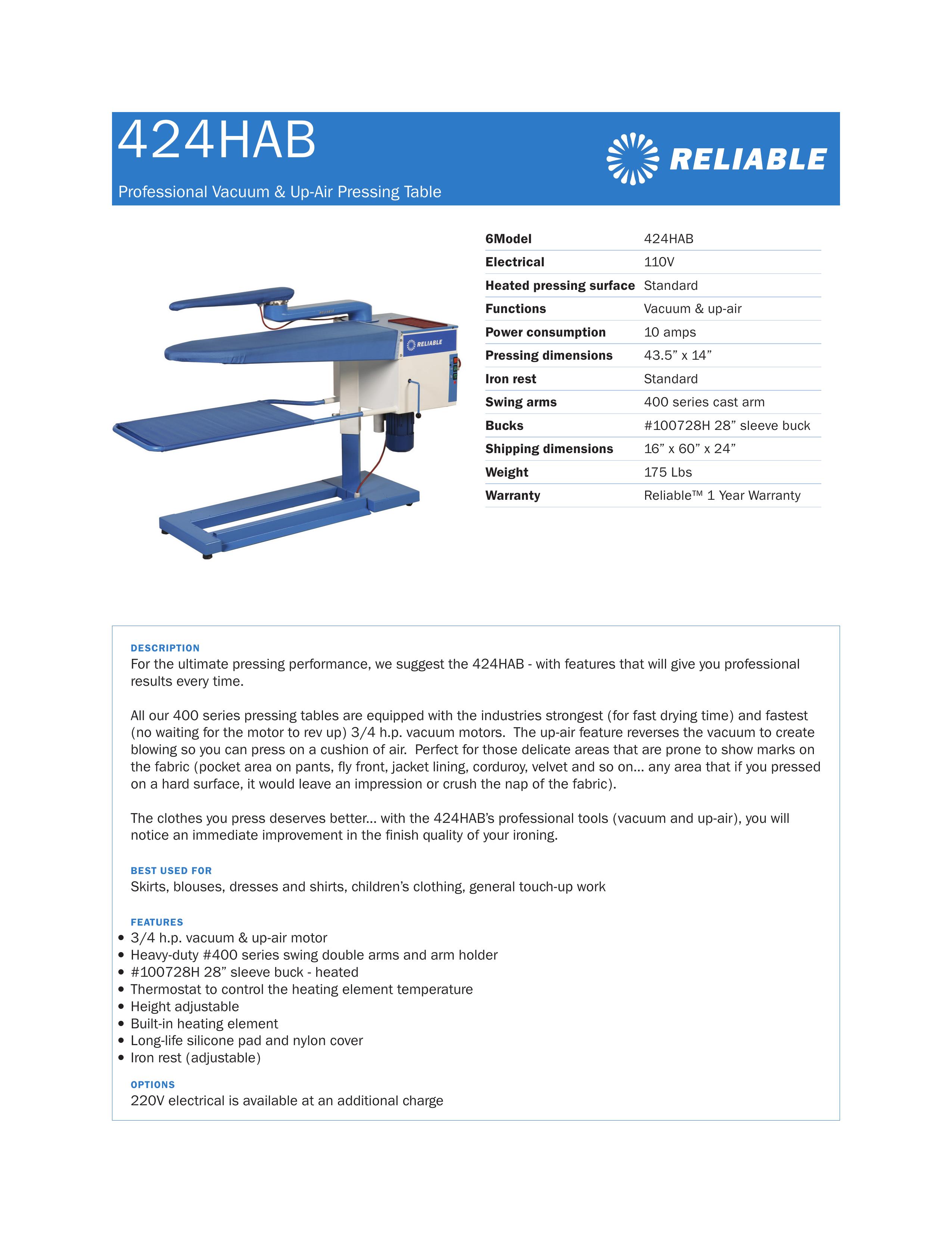 Reliable 424HAB Iron User Manual