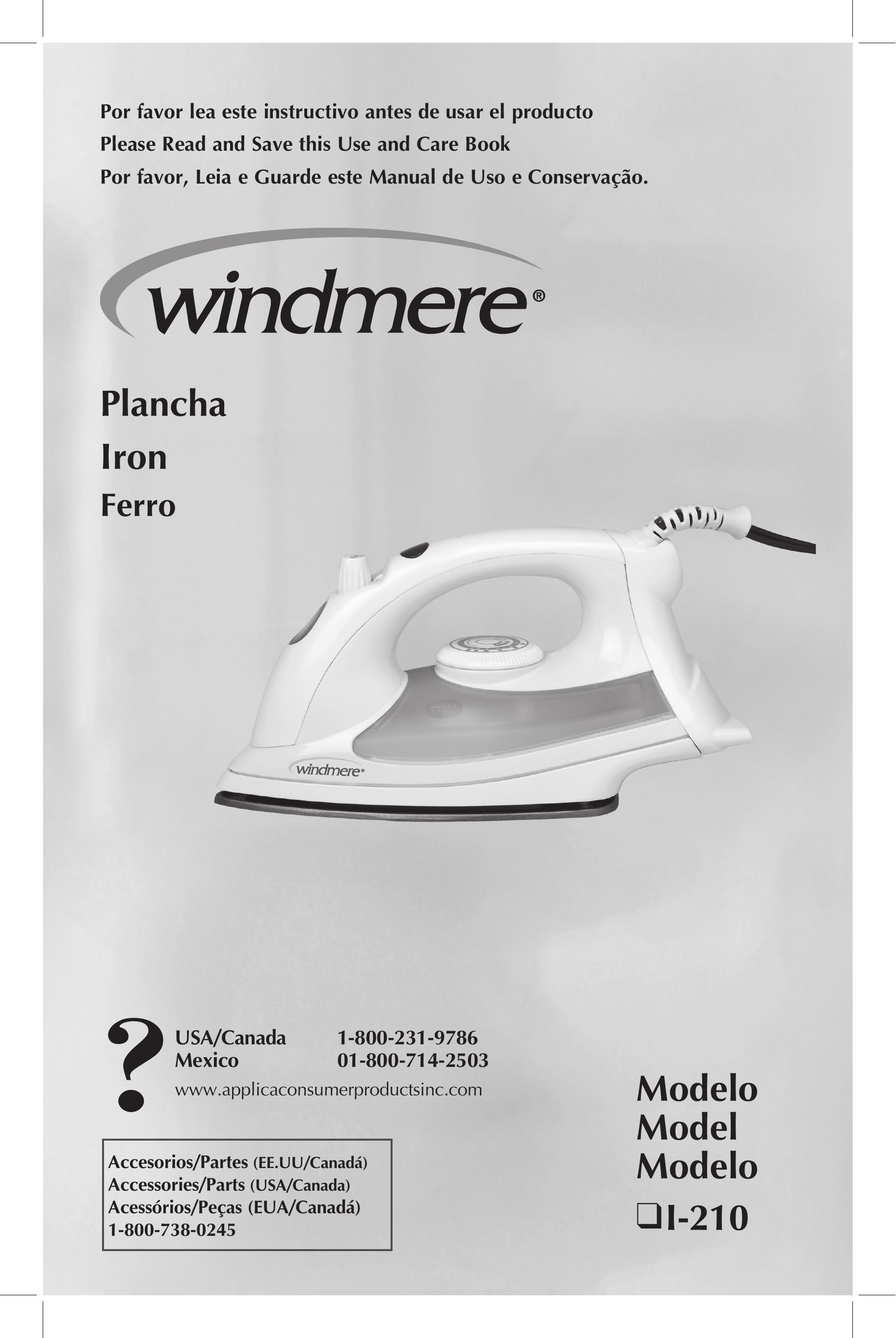 Windmere I-210 Iron User Manual