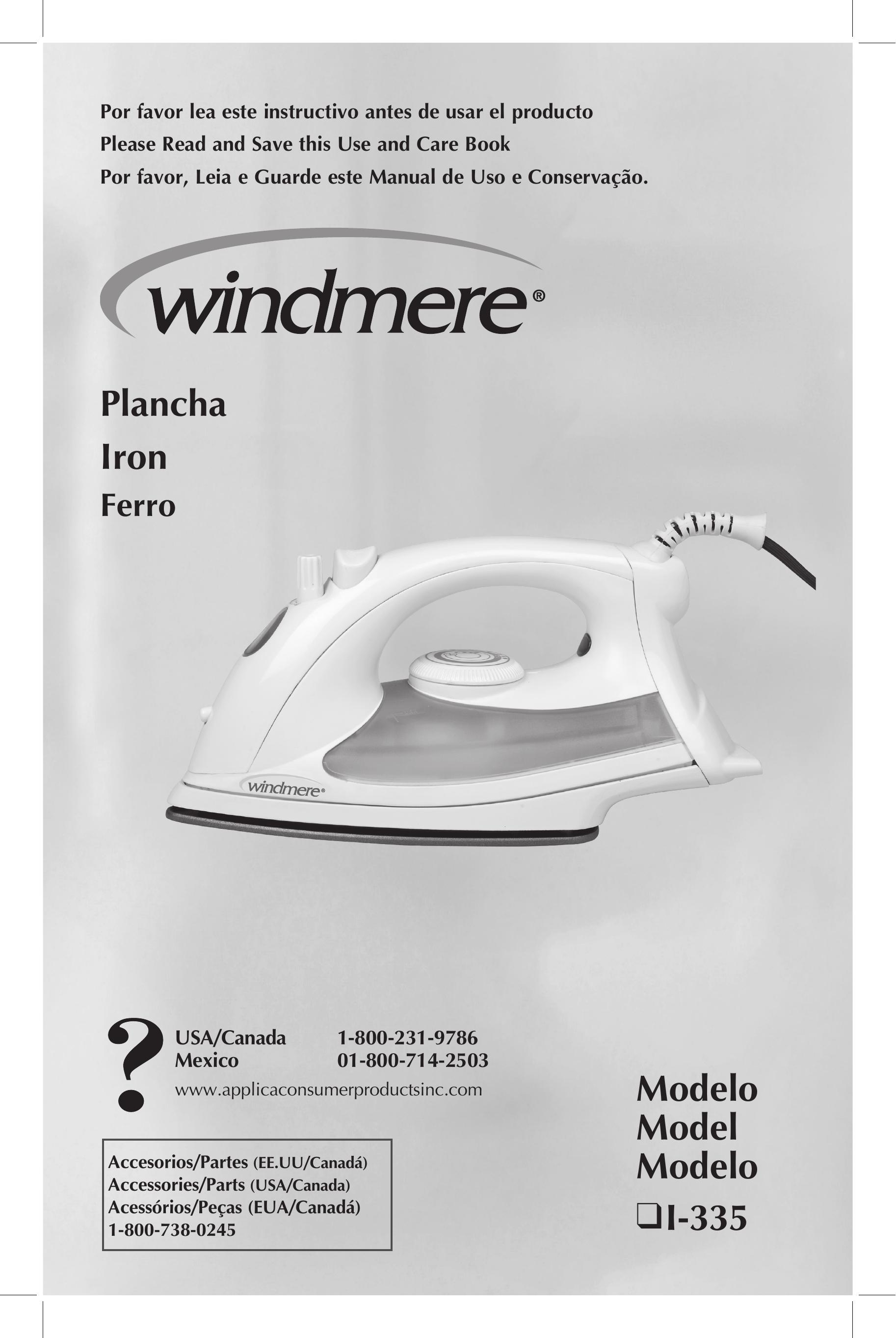 Windmere I-335 Iron User Manual