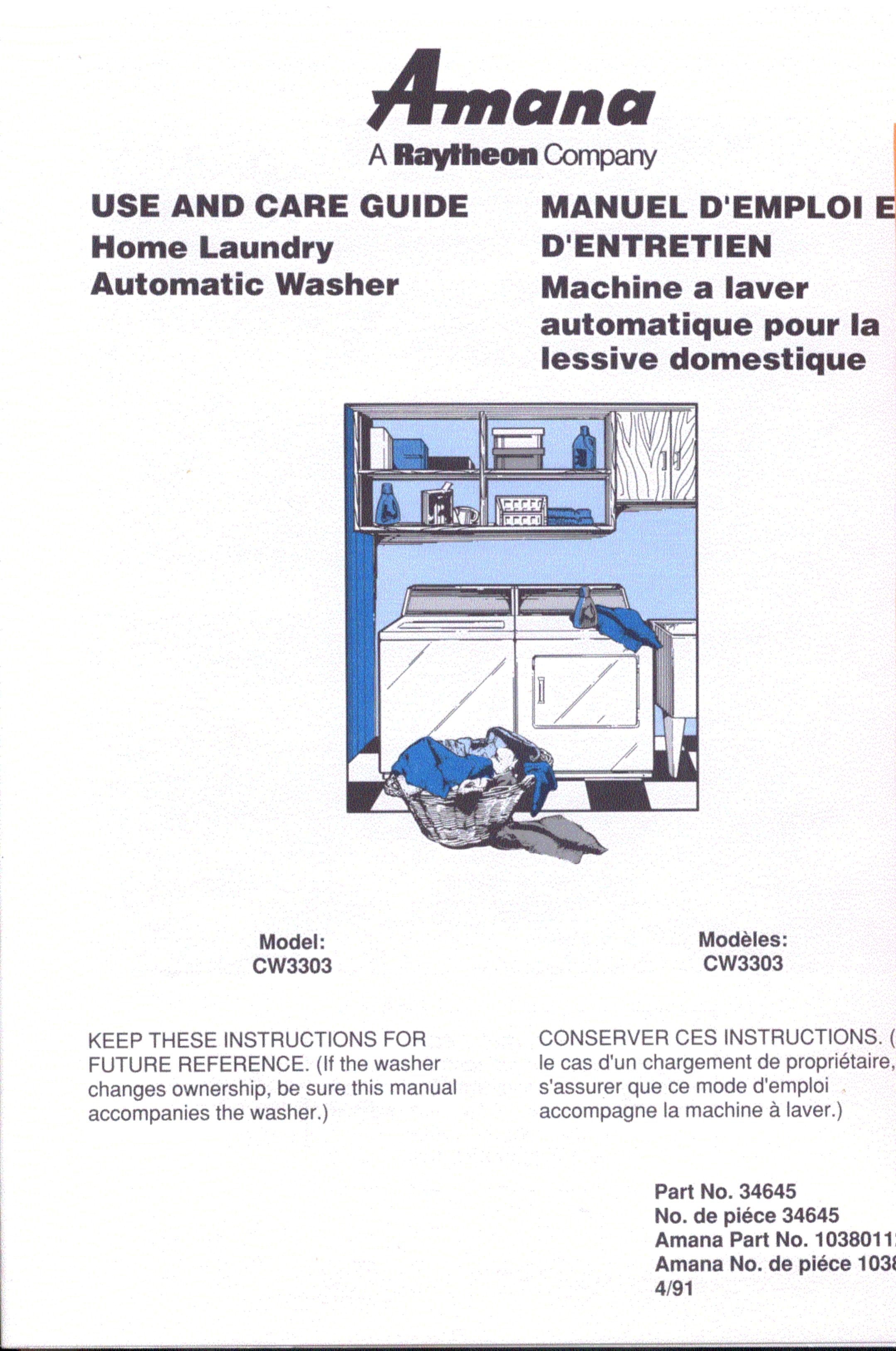 Amana CW3303 Washer User Manual