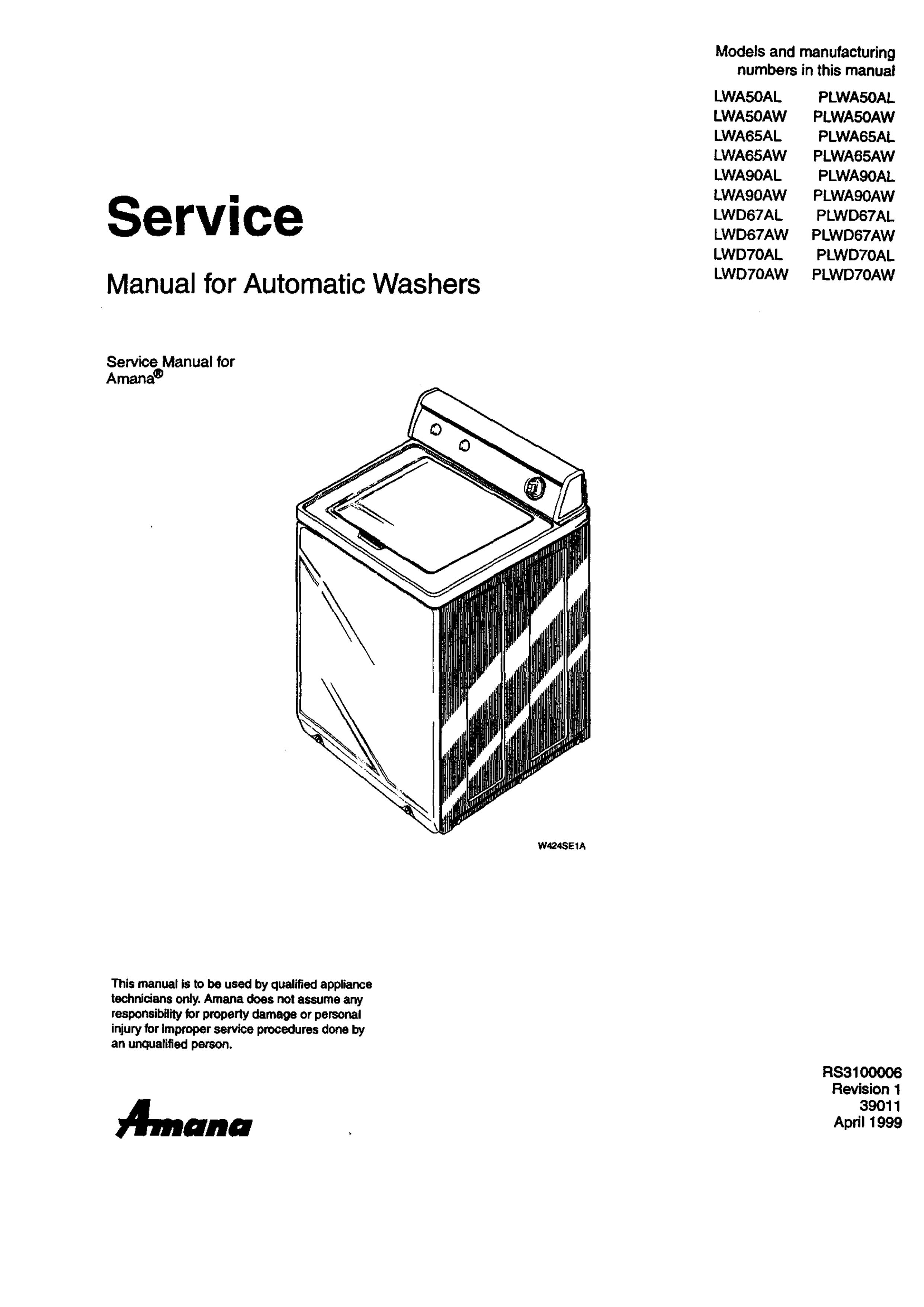 Amana LWD67AL PLWD67AL Washer User Manual
