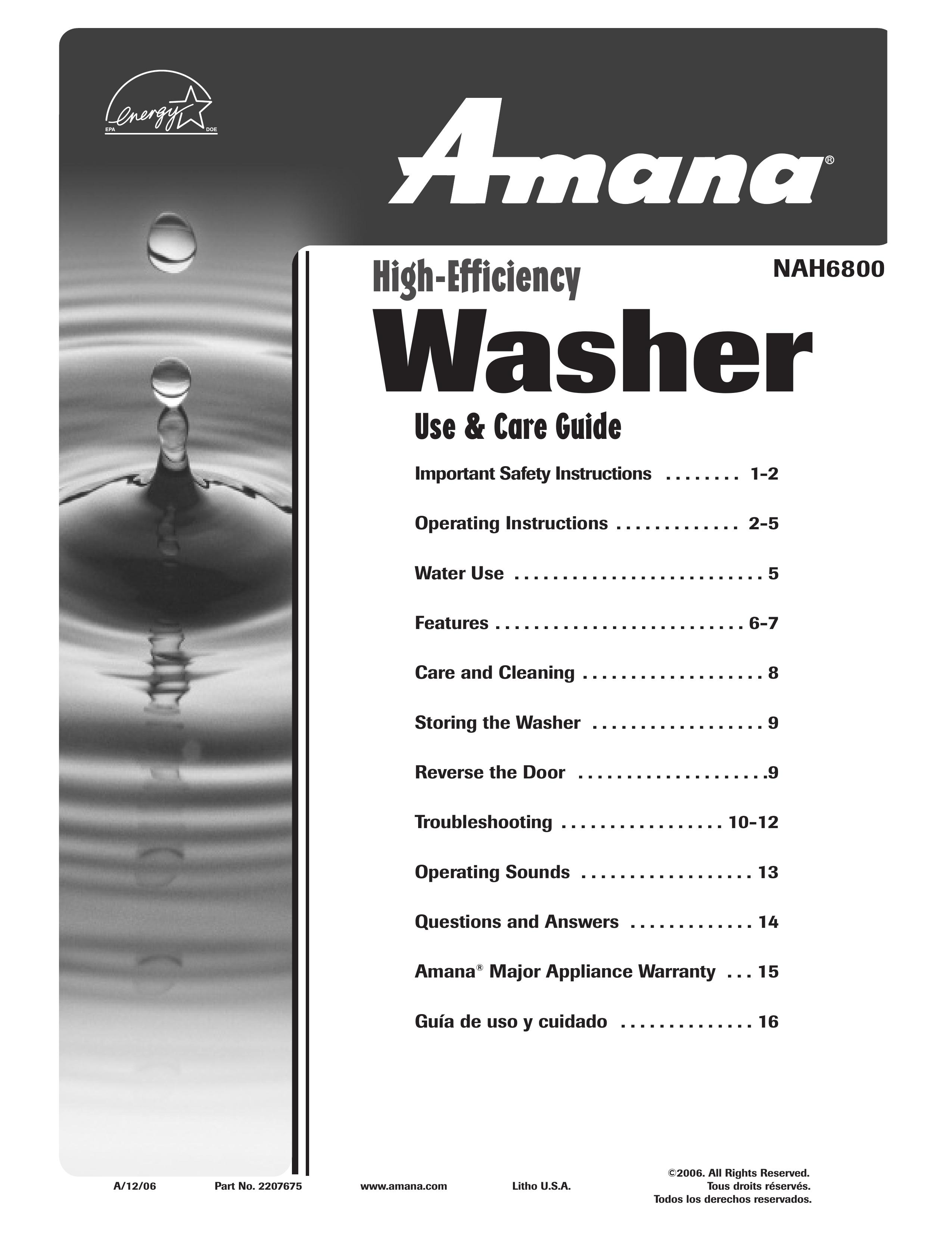 Amana NAH6800 Washer User Manual