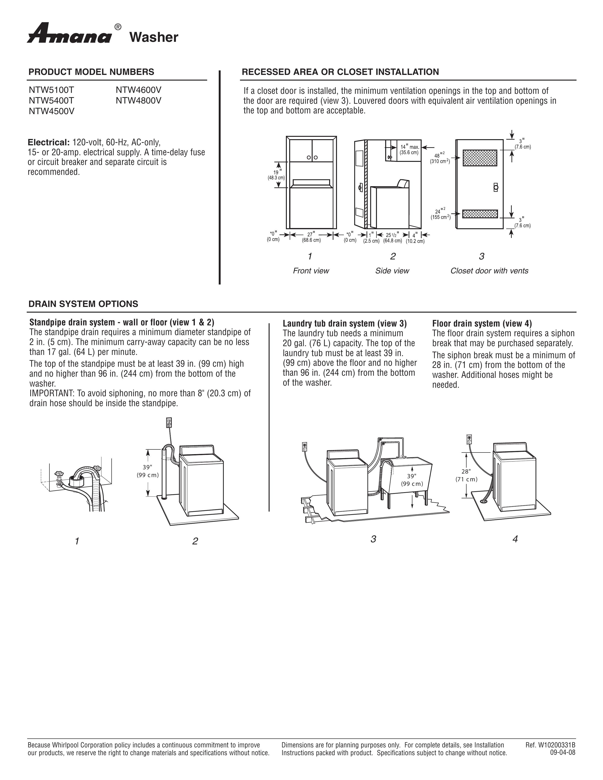 Amana NTW4600V Washer User Manual