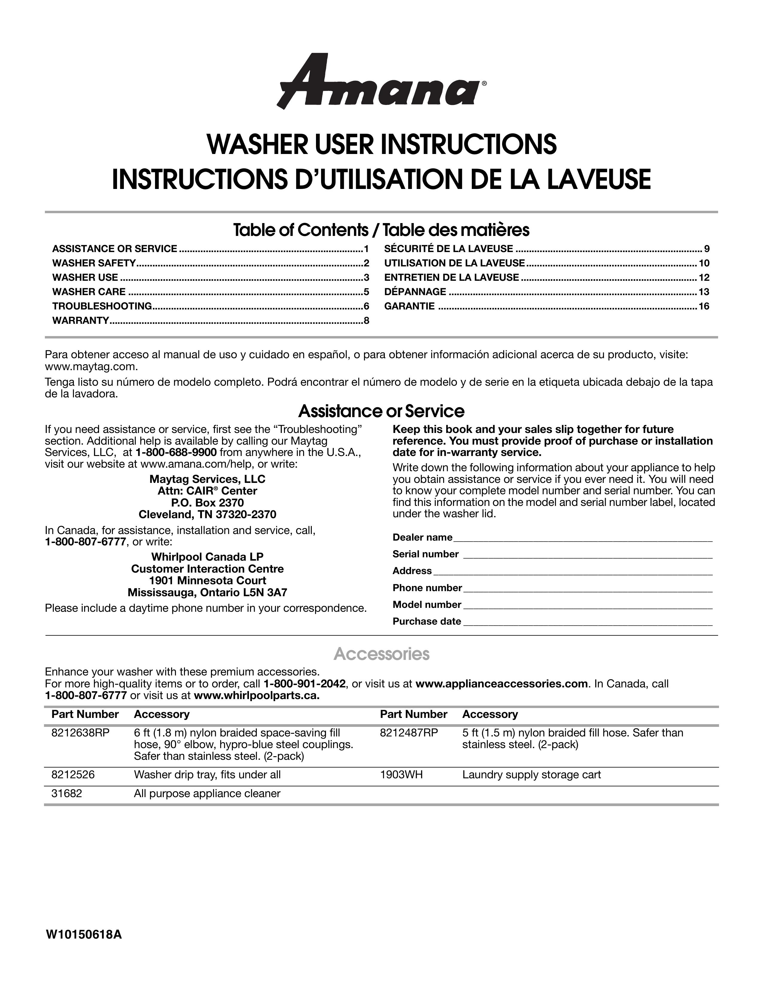 Amana W10150618A Washer User Manual
