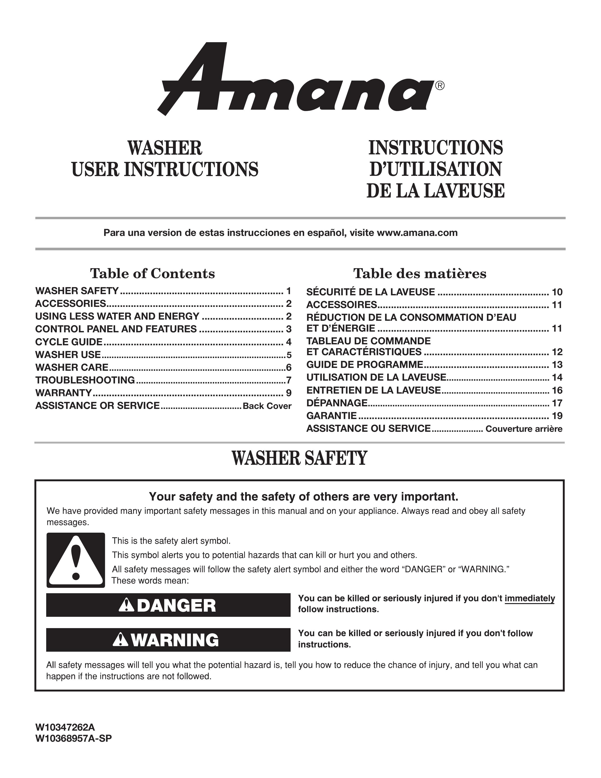 Amana W10368957A-SP Washer User Manual