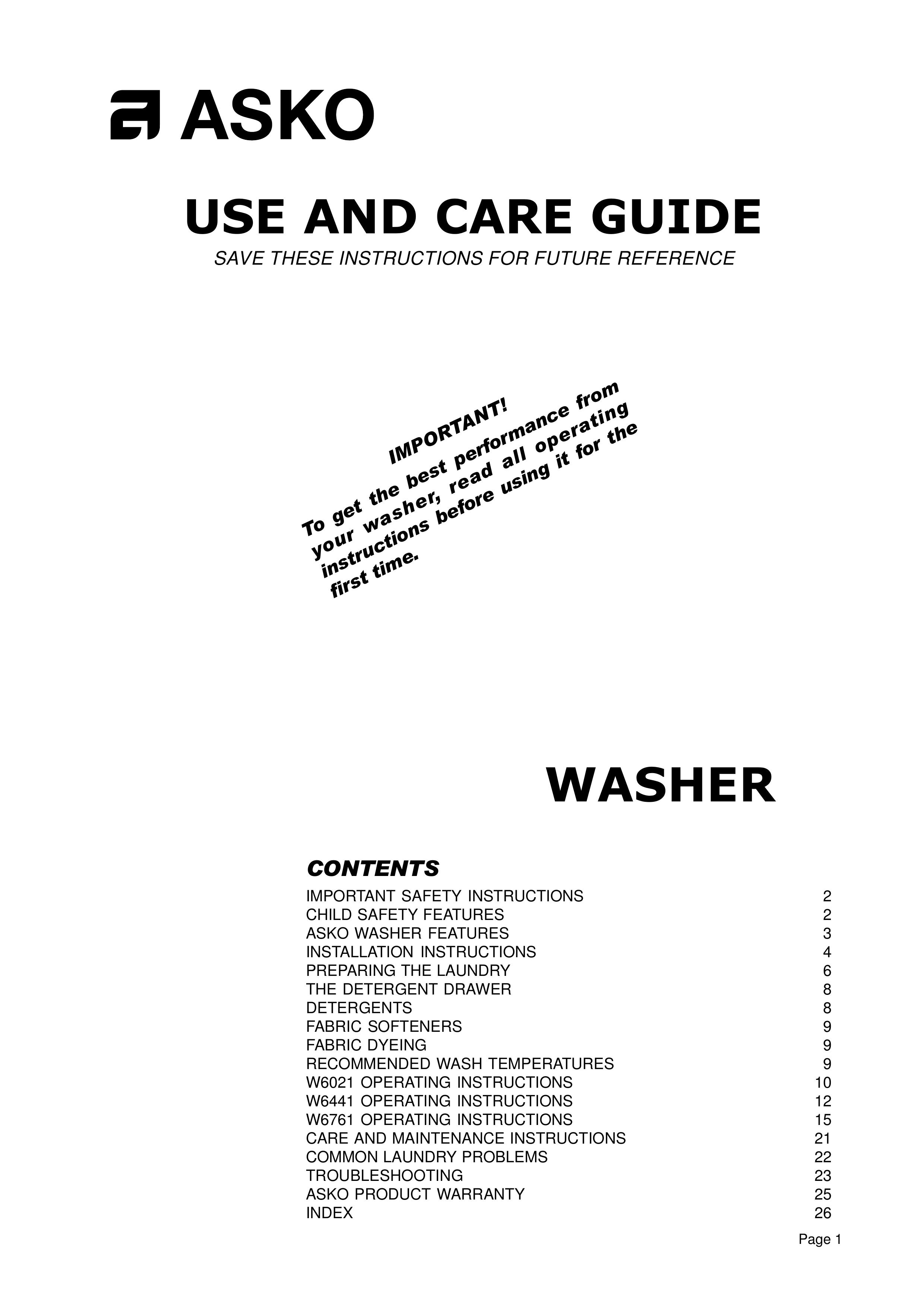 Asko W6021 Washer User Manual