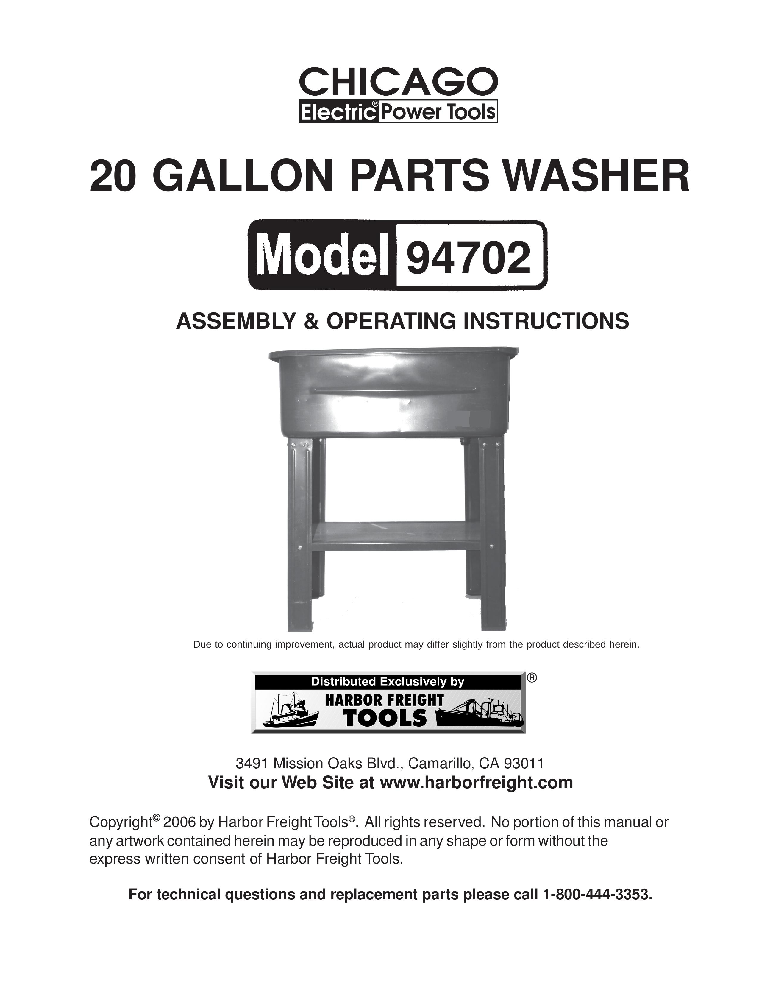 Chicago Electric 20 Gallon Parts Washer Washer User Manual