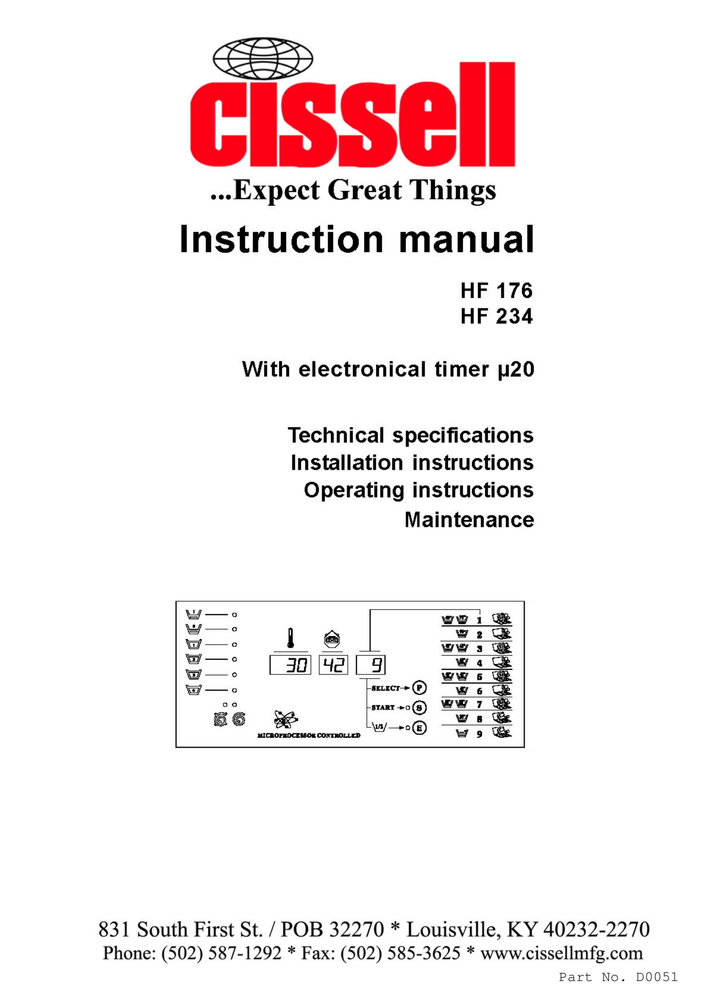 Cissell HF176 Washer User Manual