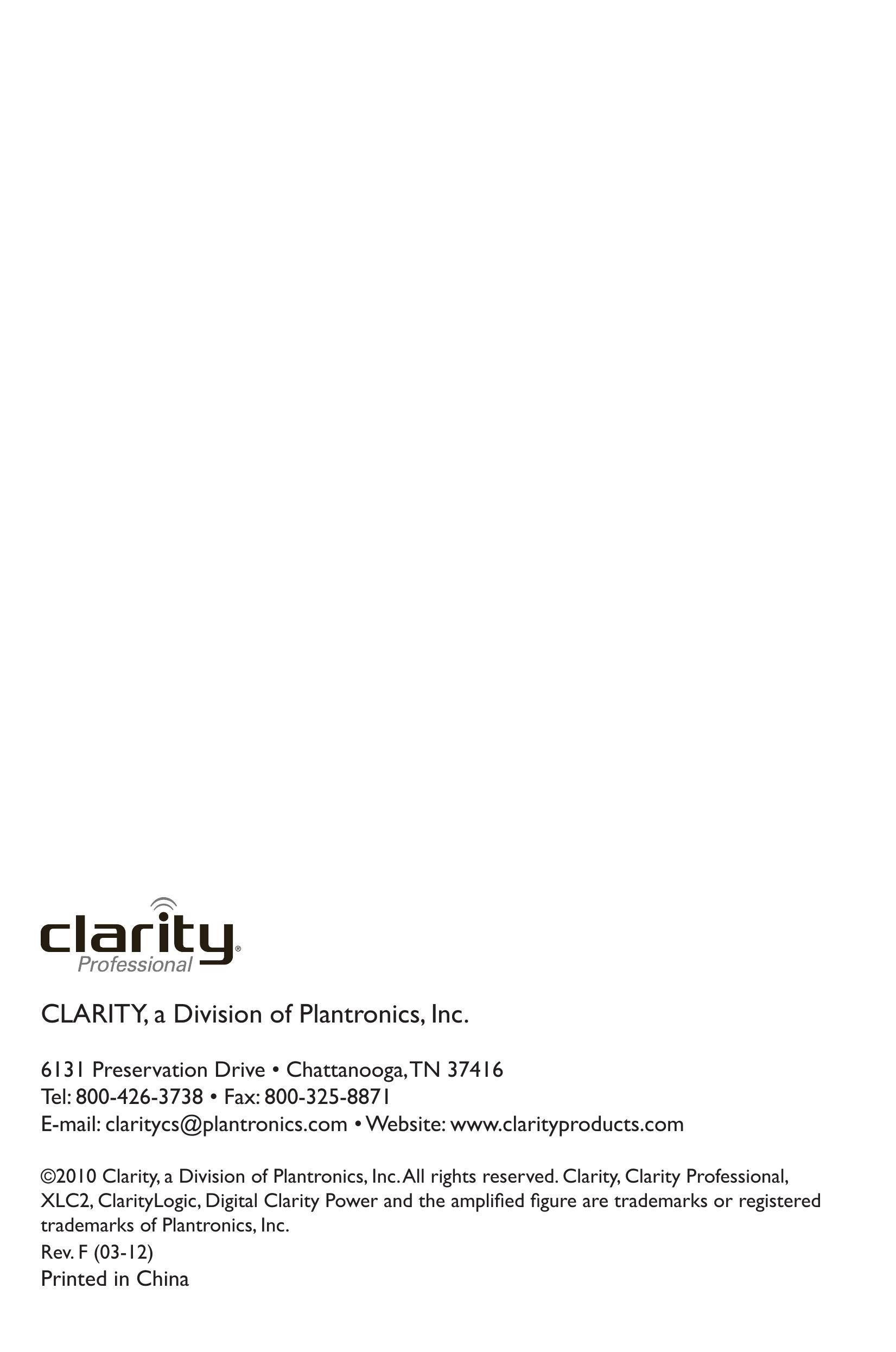 Clarity XLC2 Washer User Manual