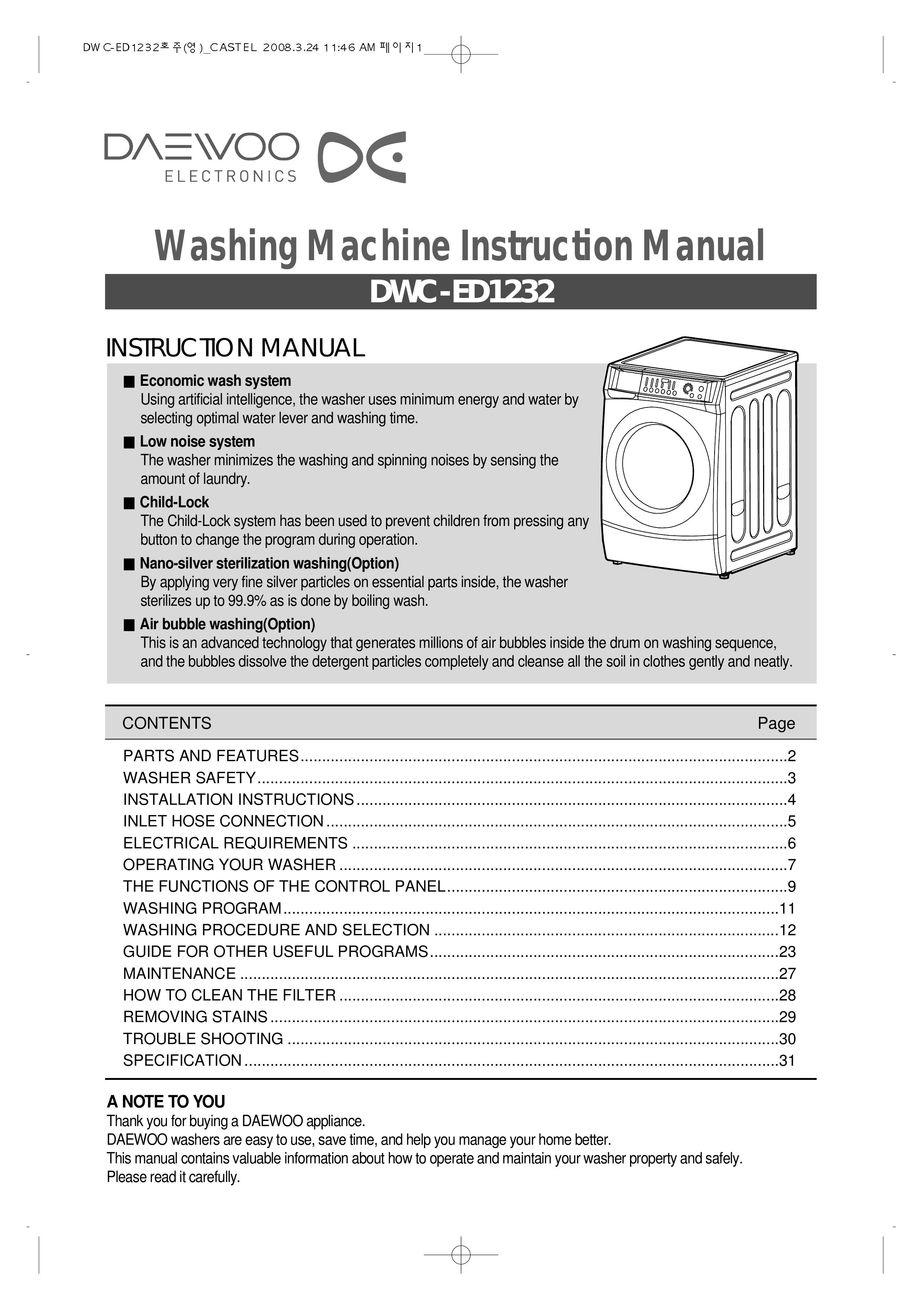 Daewoo DWC-ED1232 Washer User Manual