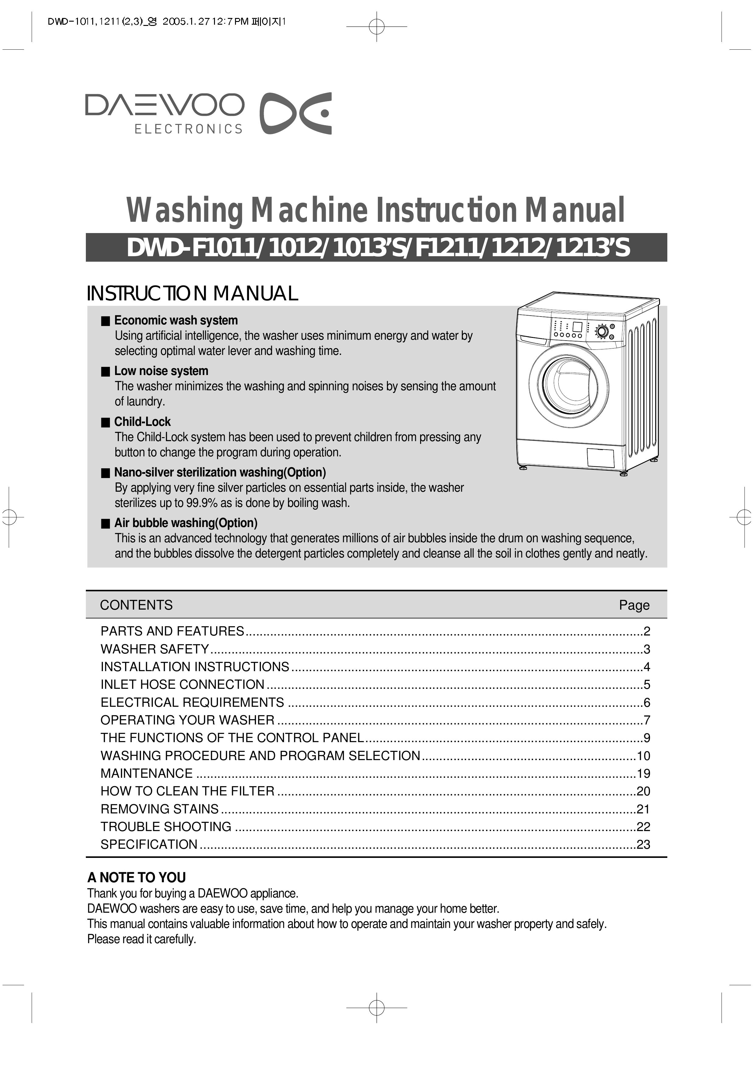Daewoo DWD-F1013'S Washer User Manual
