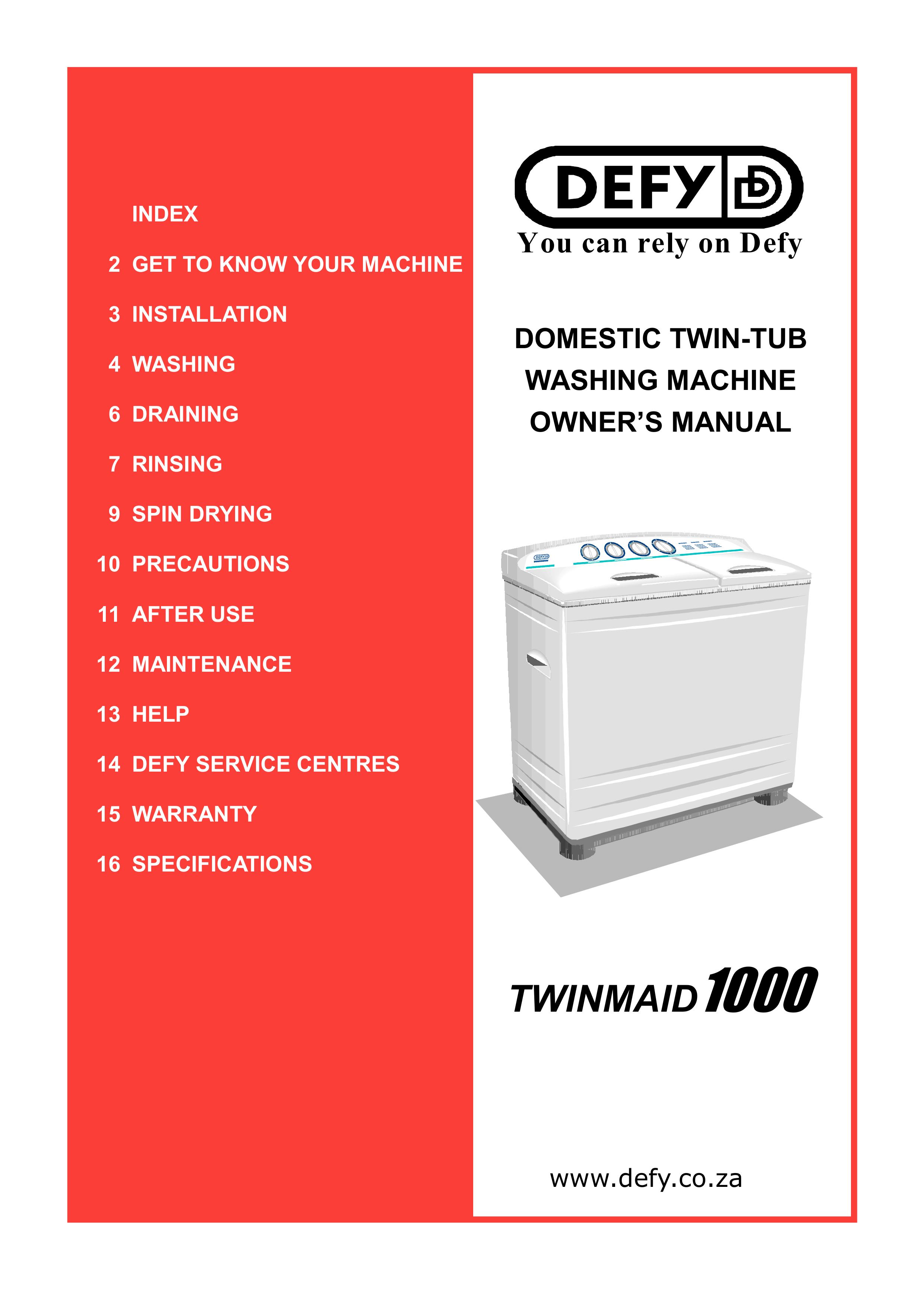 Defy Appliances Twinmaid 1000 Washer User Manual