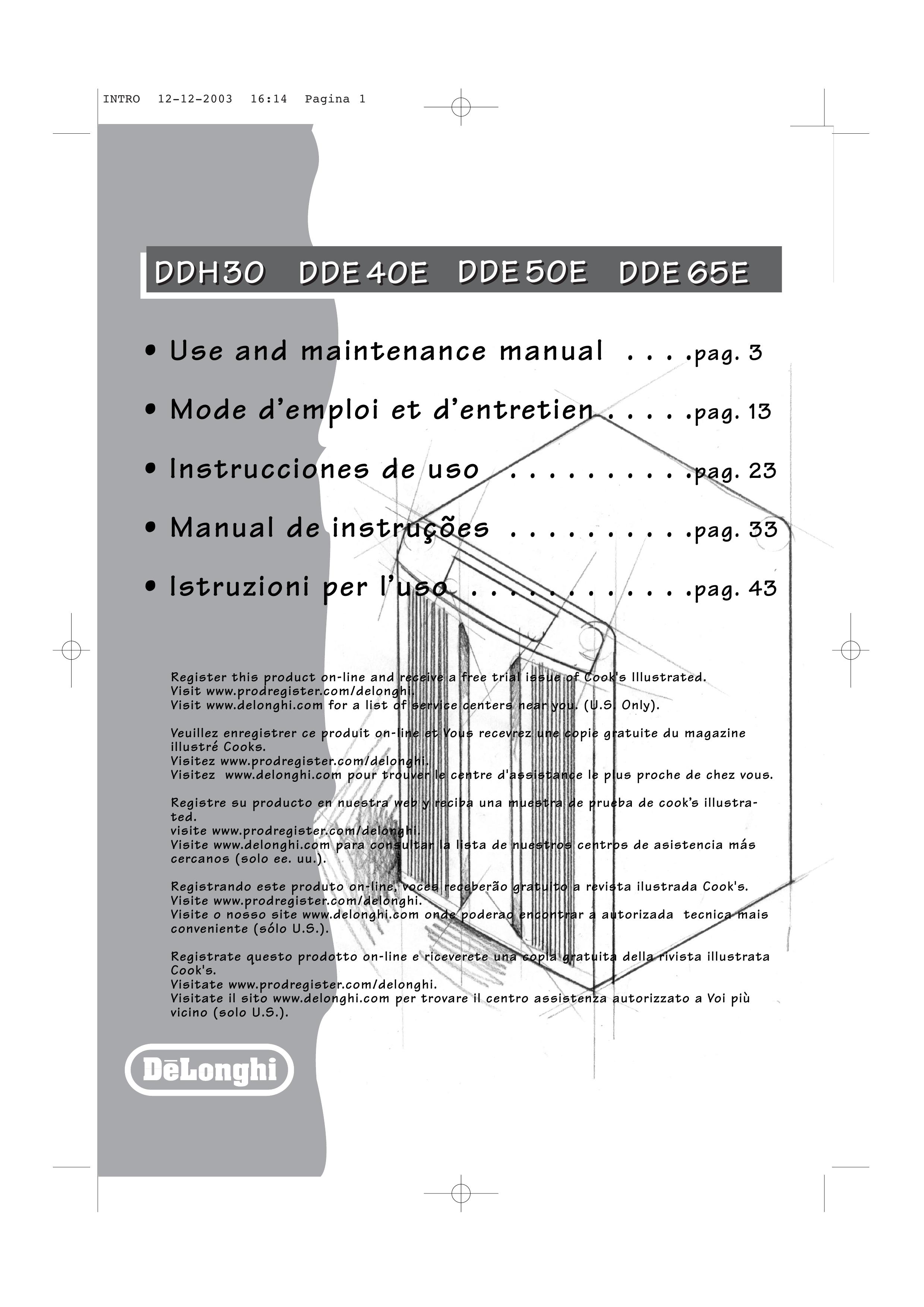 DeLonghi DDH30 Washer User Manual