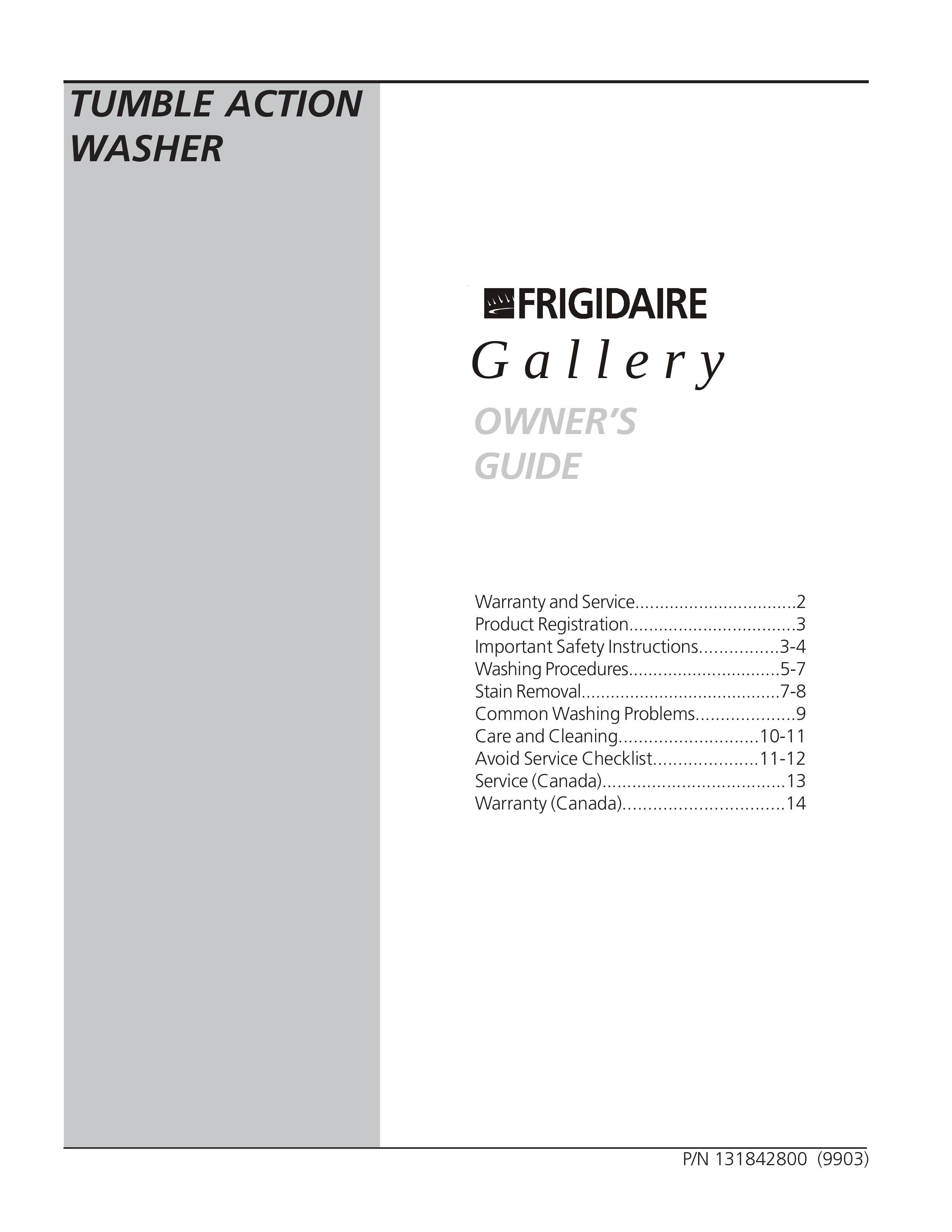Frigidaire 131842800 Washer User Manual